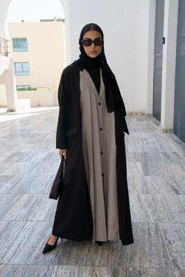 Black and grey crepe blazer abaya
