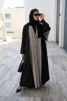 Black and grey crepe blazer abaya