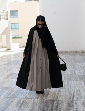 Black and grey crepe blazer abaya
