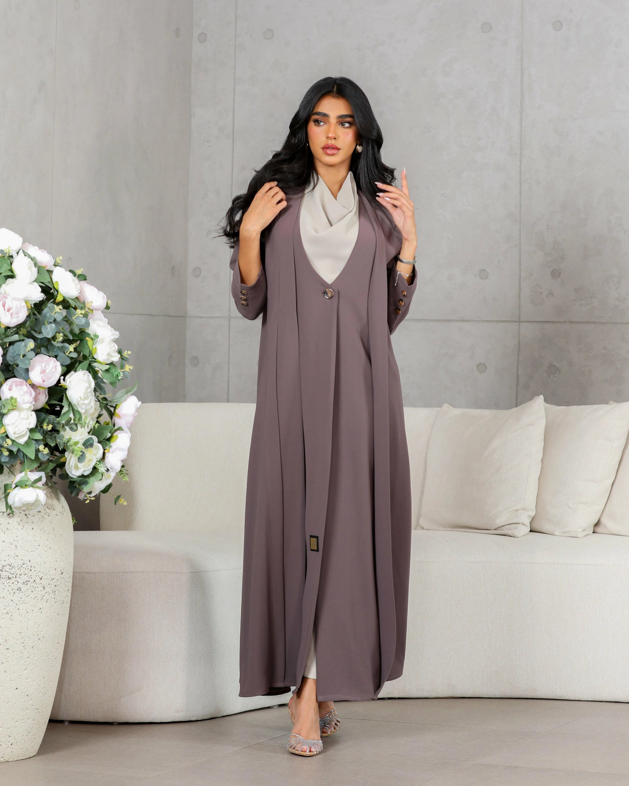 Coffe crepe blazer abaya
