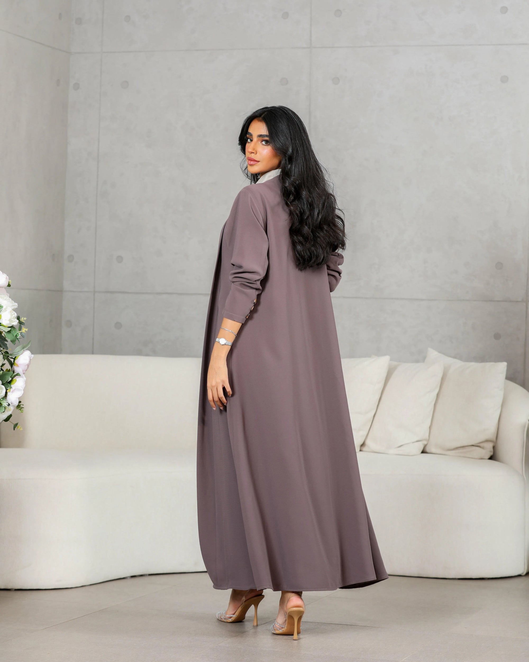 Coffe crepe blazer abaya