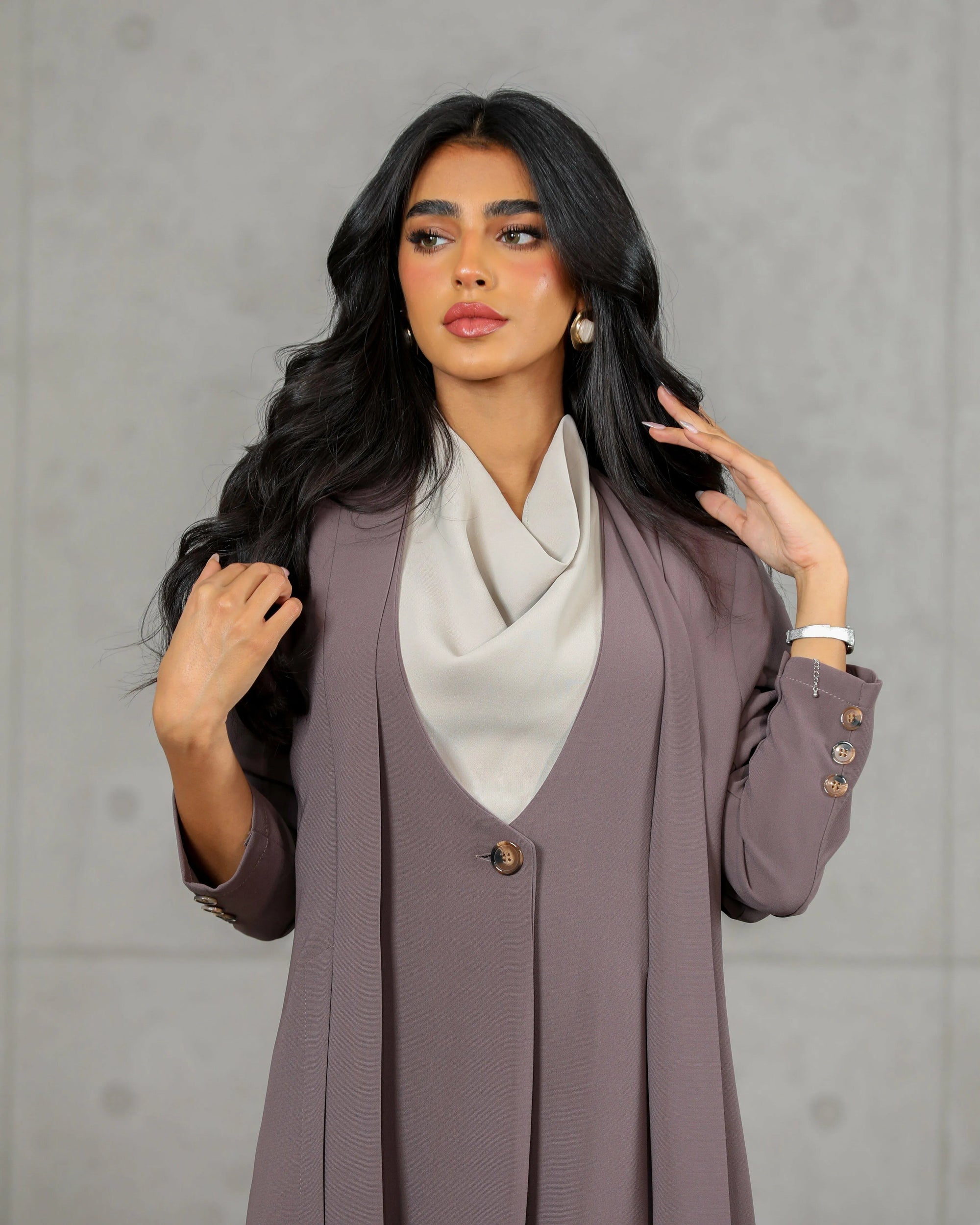 Coffe crepe blazer abaya