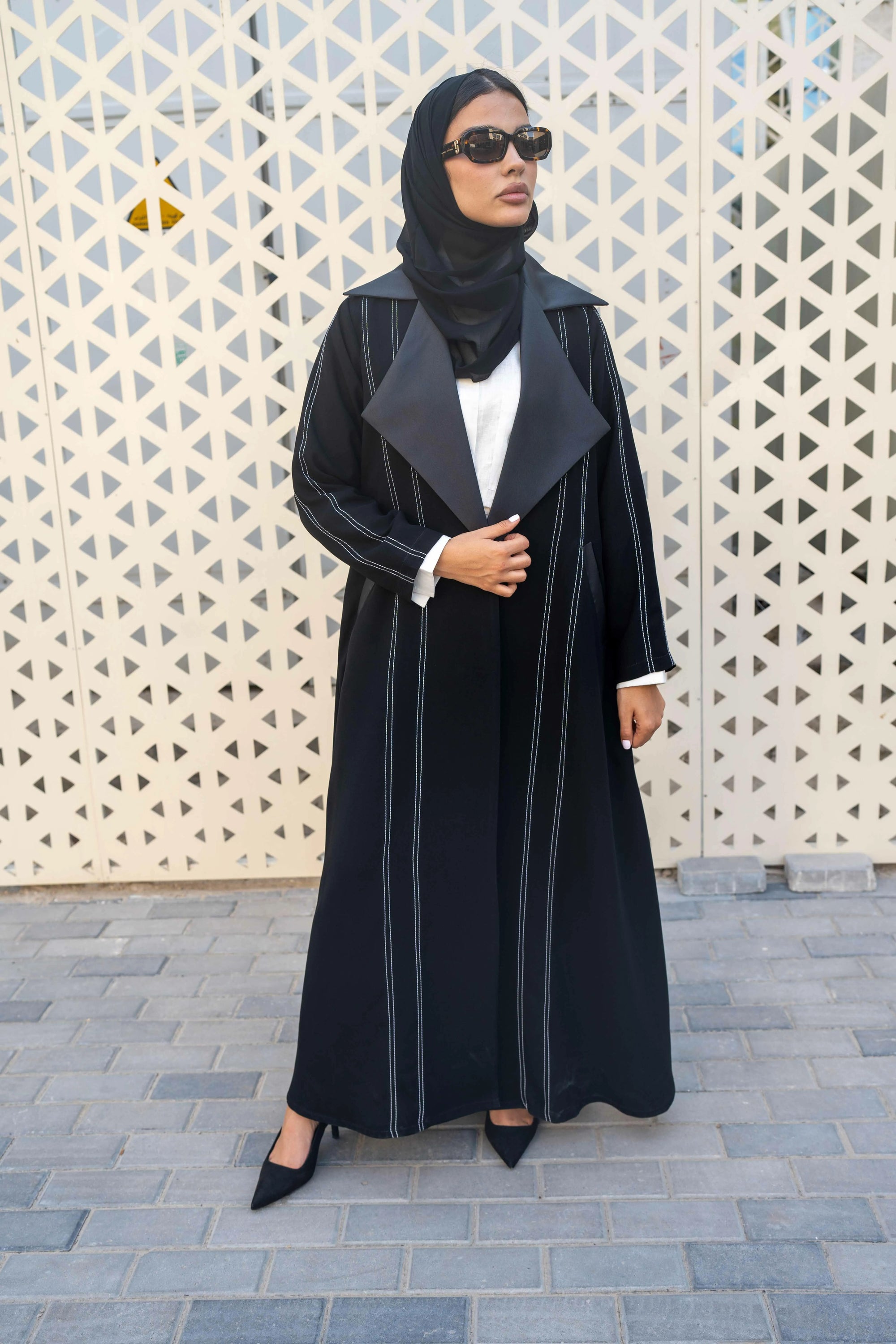 Black and grey crepe blazar abaya
