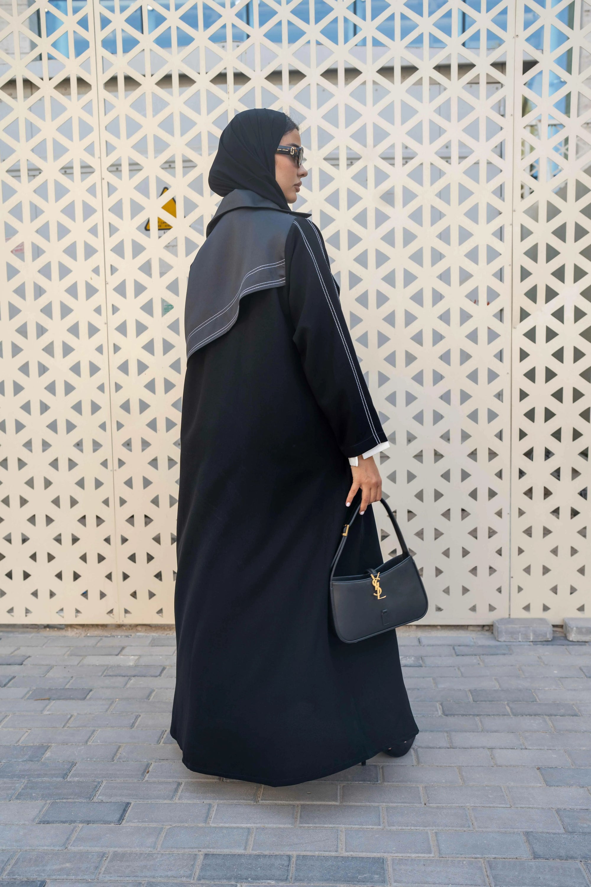 Black and grey crepe blazar abaya
