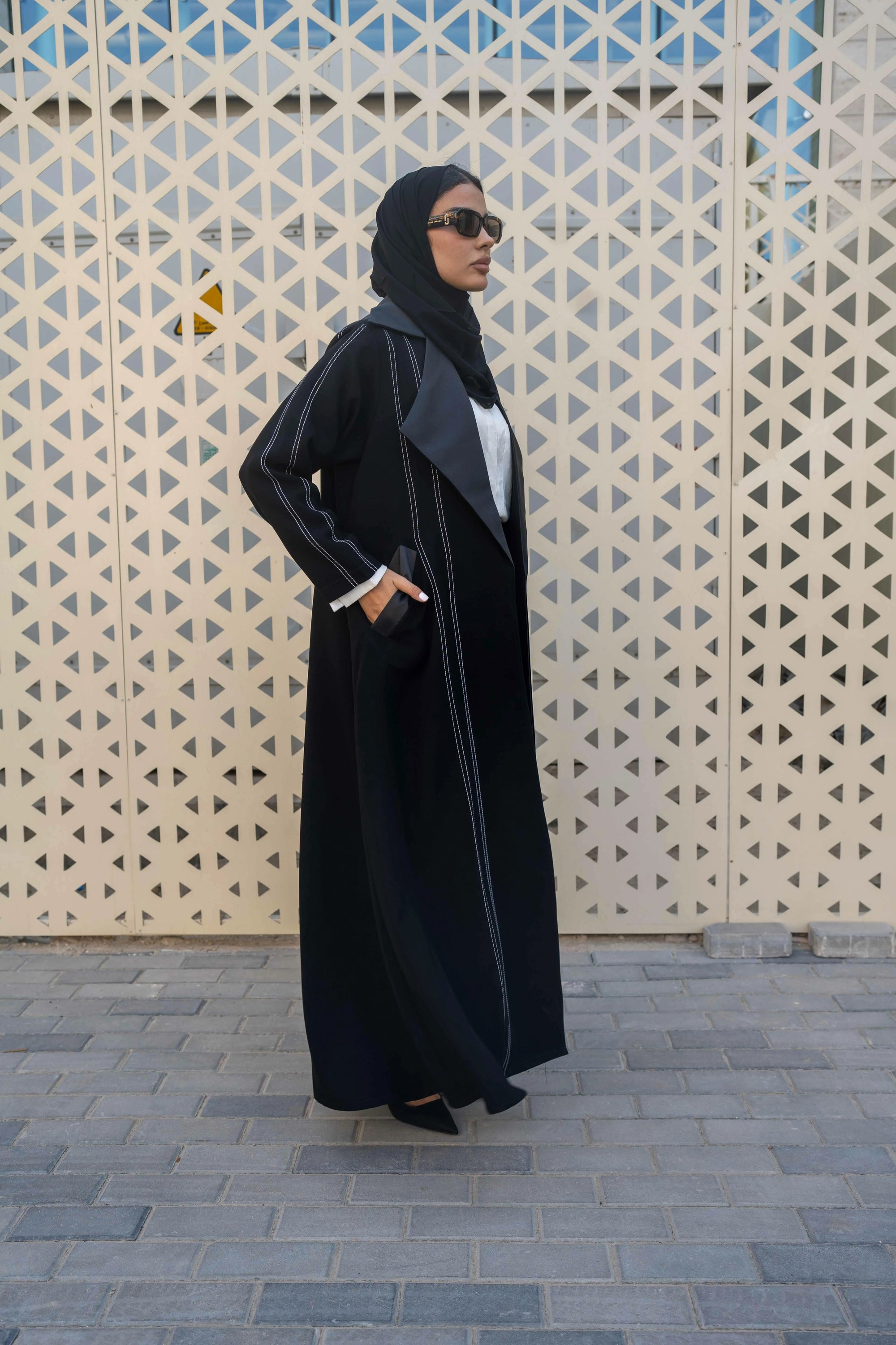 Black and grey crepe blazar abaya