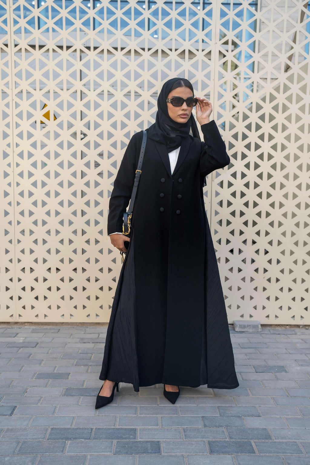 Black and grey crepe blazer abaya