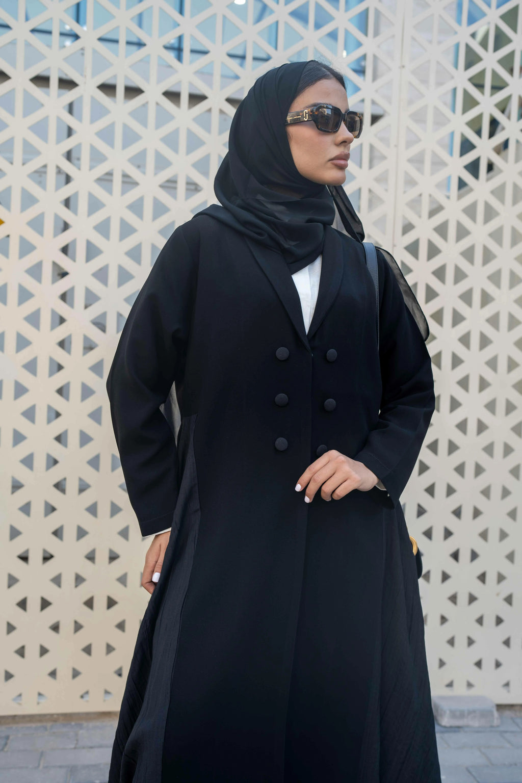 Black and grey crepe blazer abaya