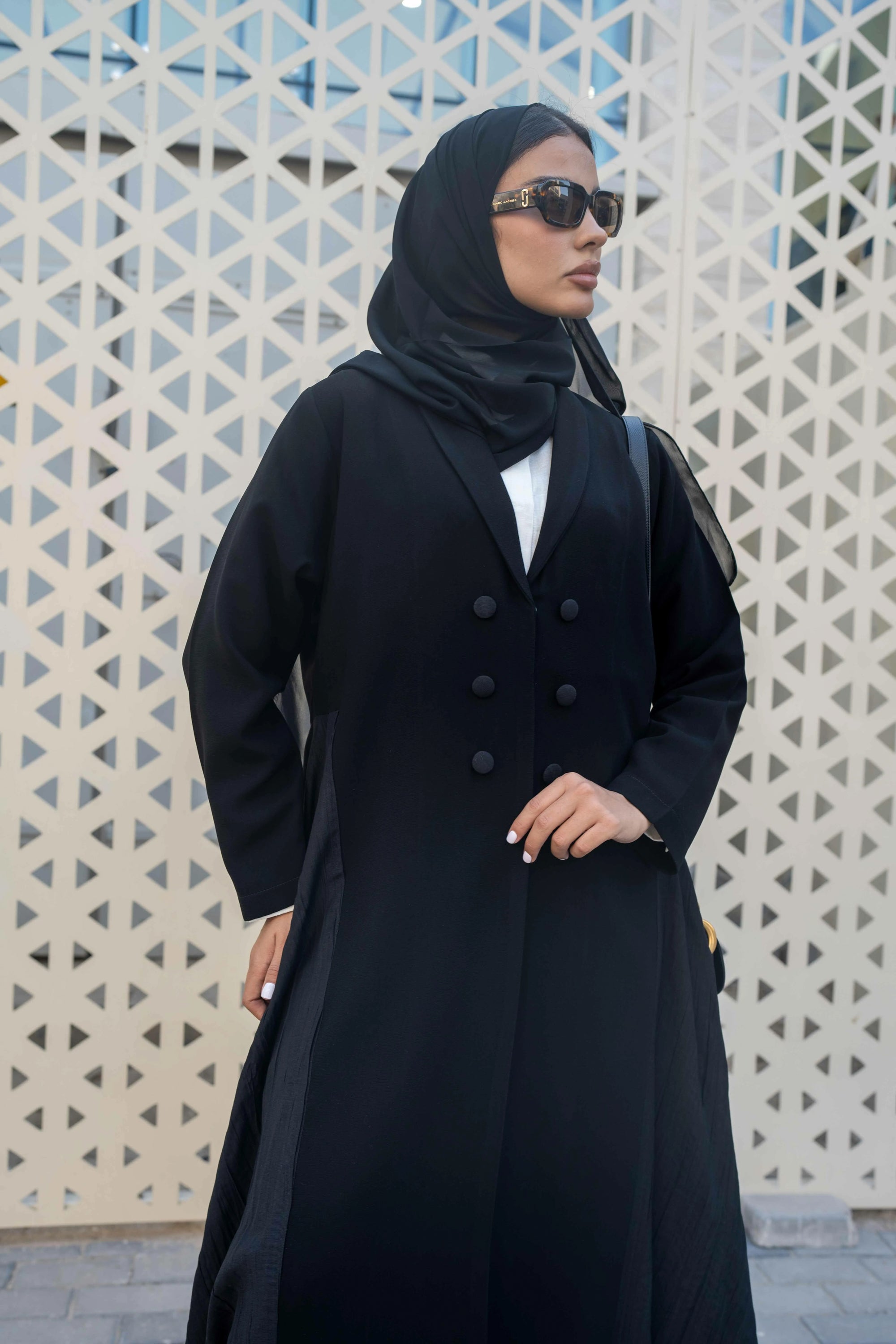 Black and grey crepe blazer abaya