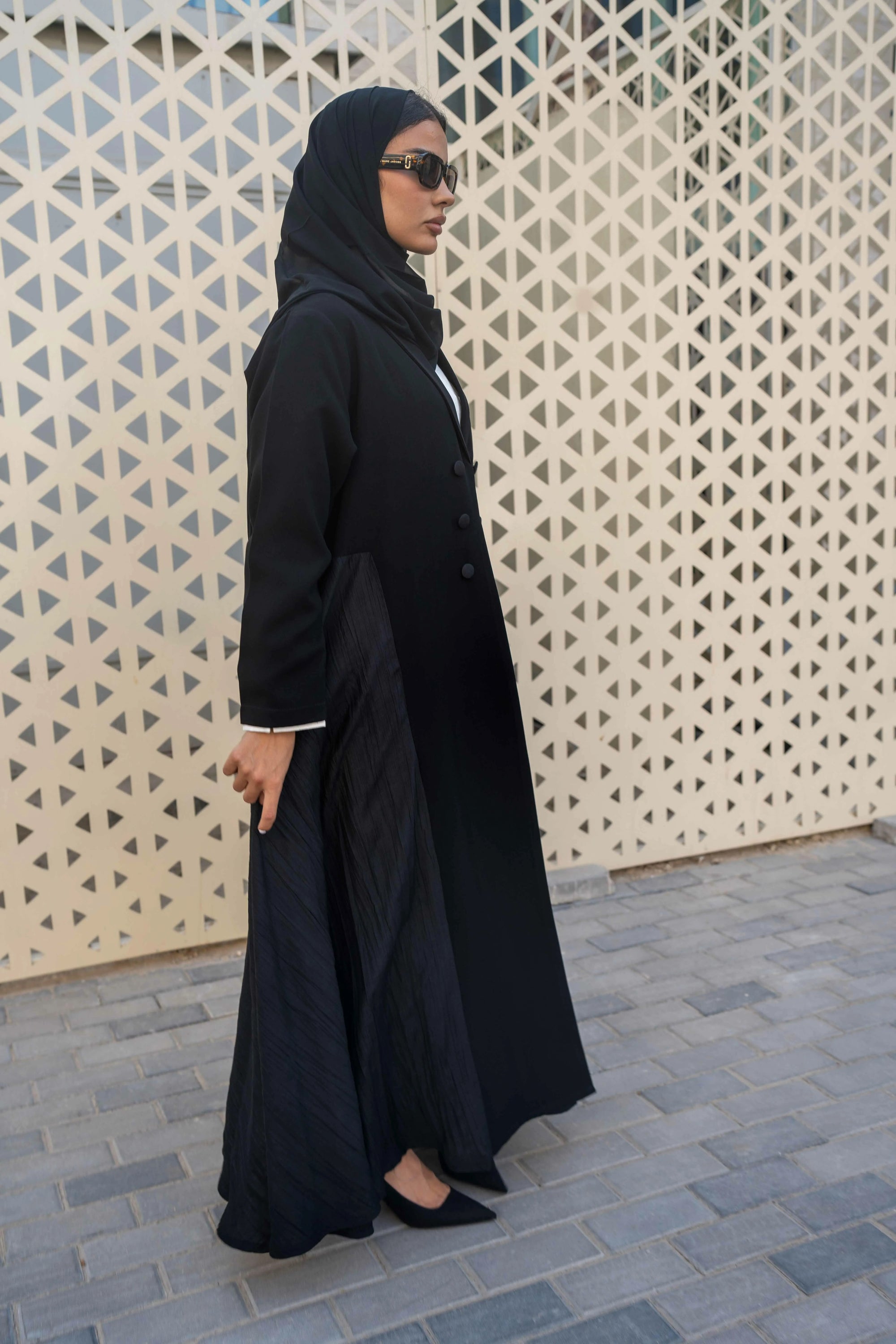 Black and grey crepe blazer abaya
