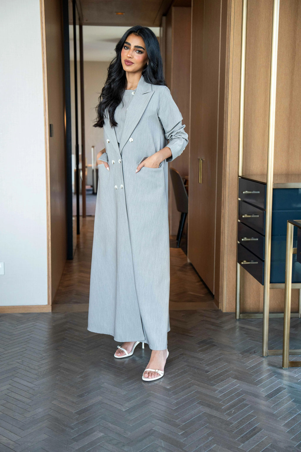 Light grey crepe blazer abaya