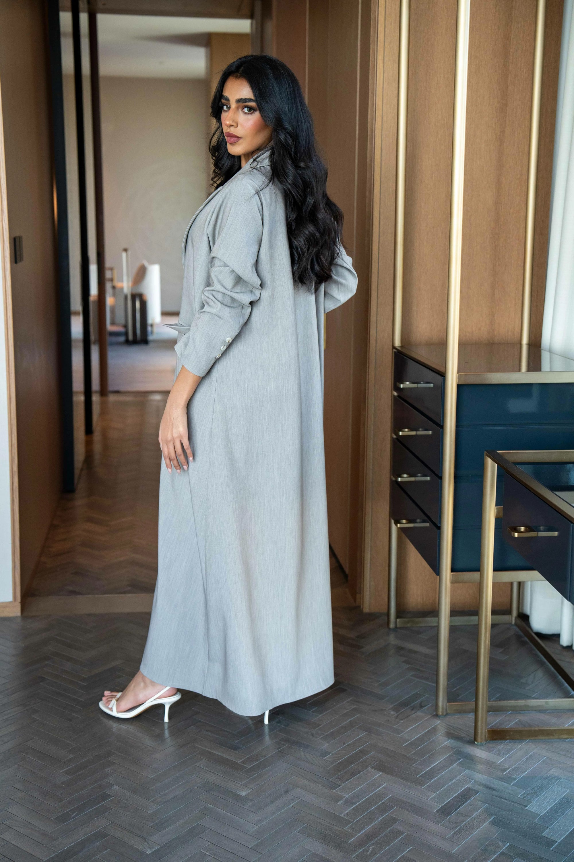 Light grey crepe blazer abaya