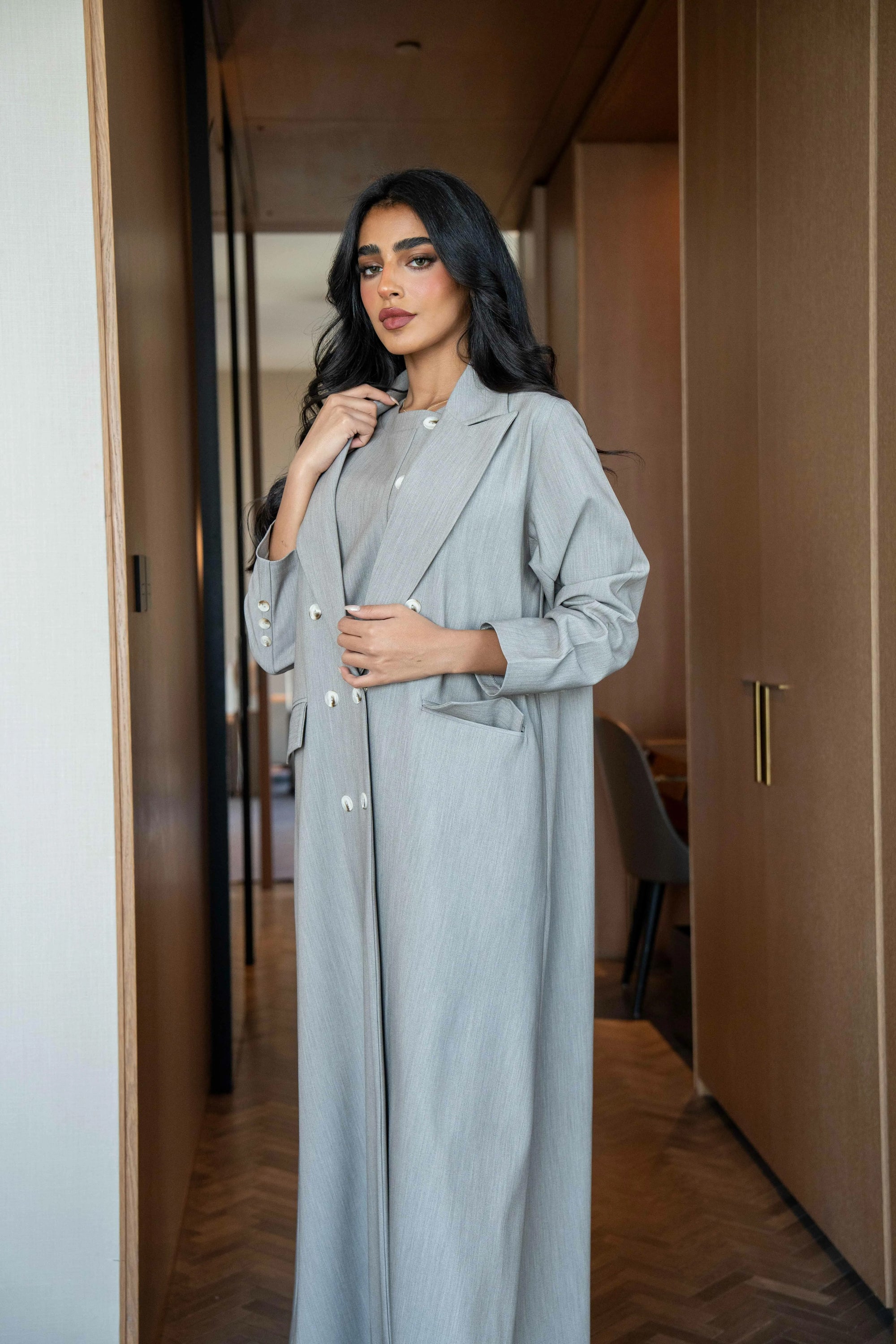 Light grey crepe blazer abaya
