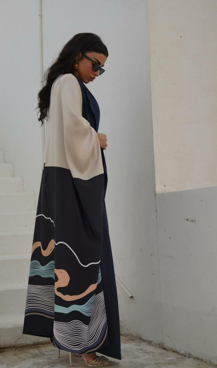 Navy crepe and silk abaya-free size