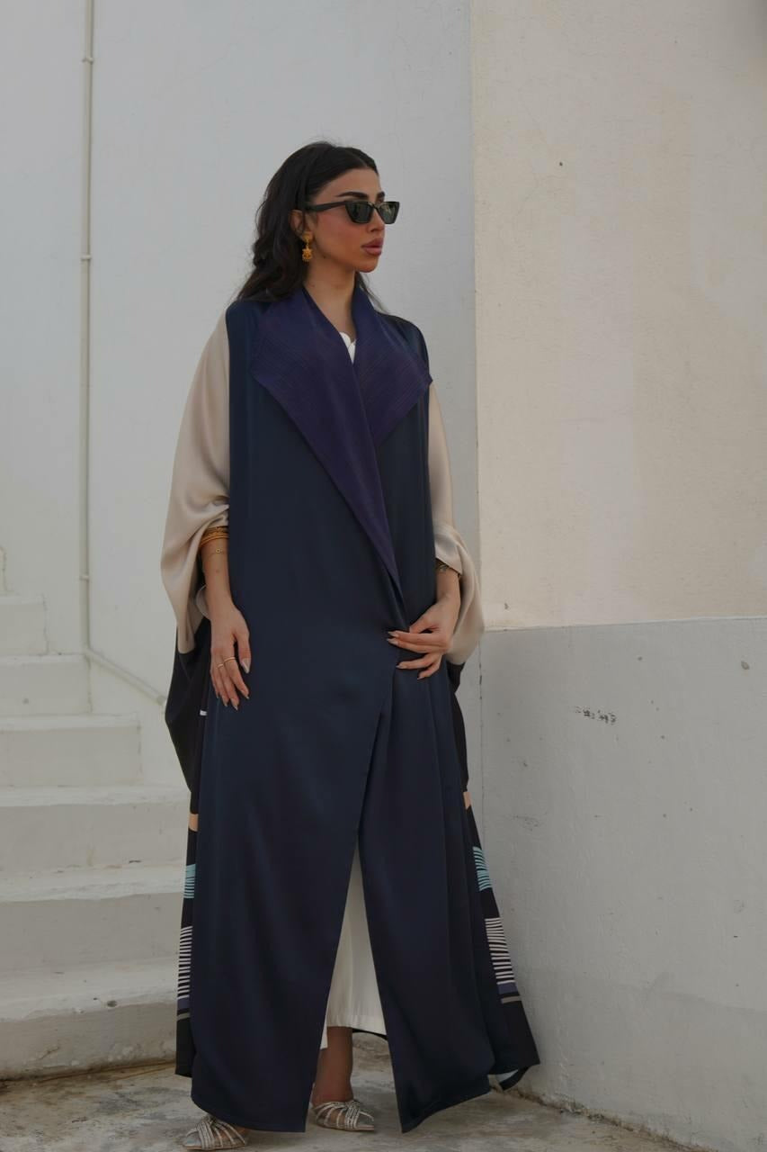 Navy crepe and silk abaya-free size