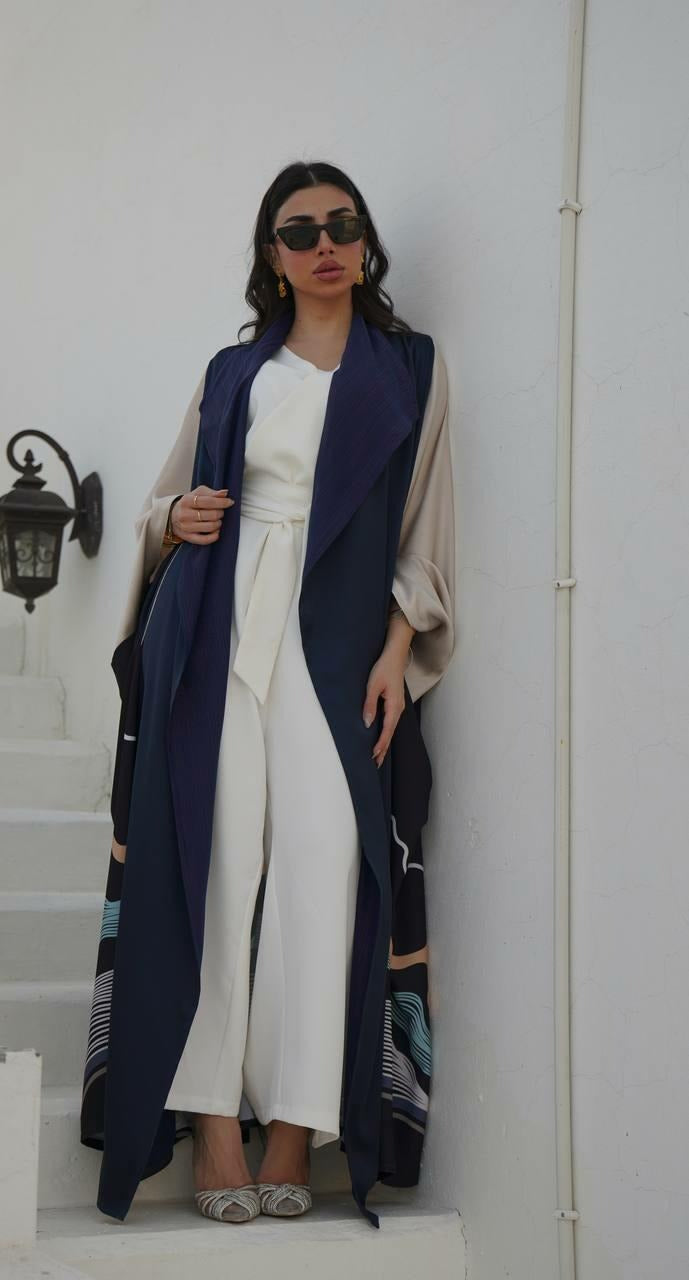 Navy crepe and silk abaya-free size