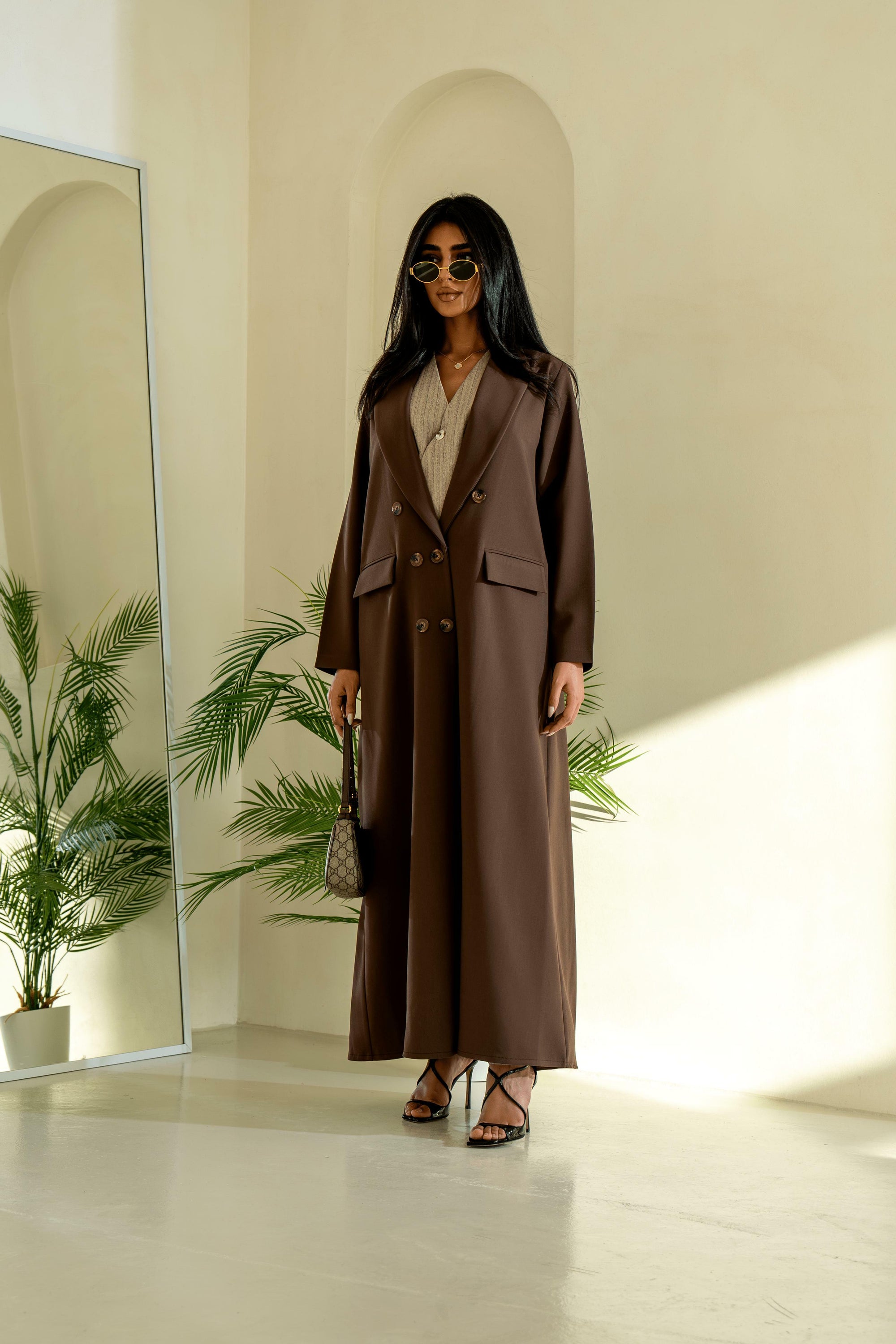 Brown crepe blazer abaya