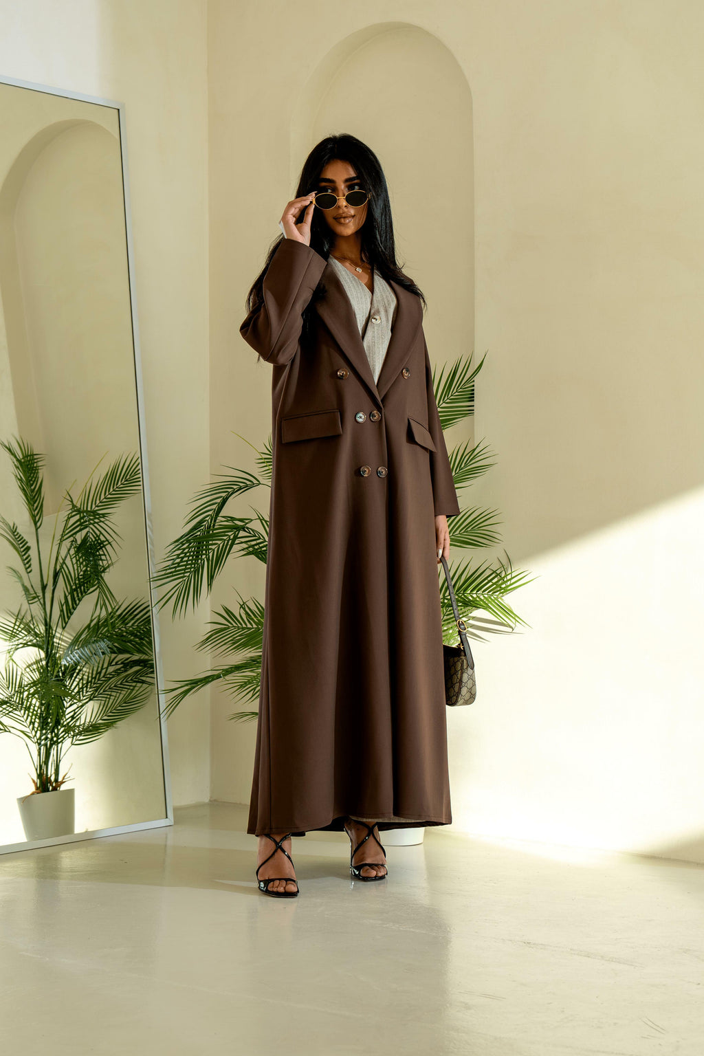 Brown crepe blazer abaya