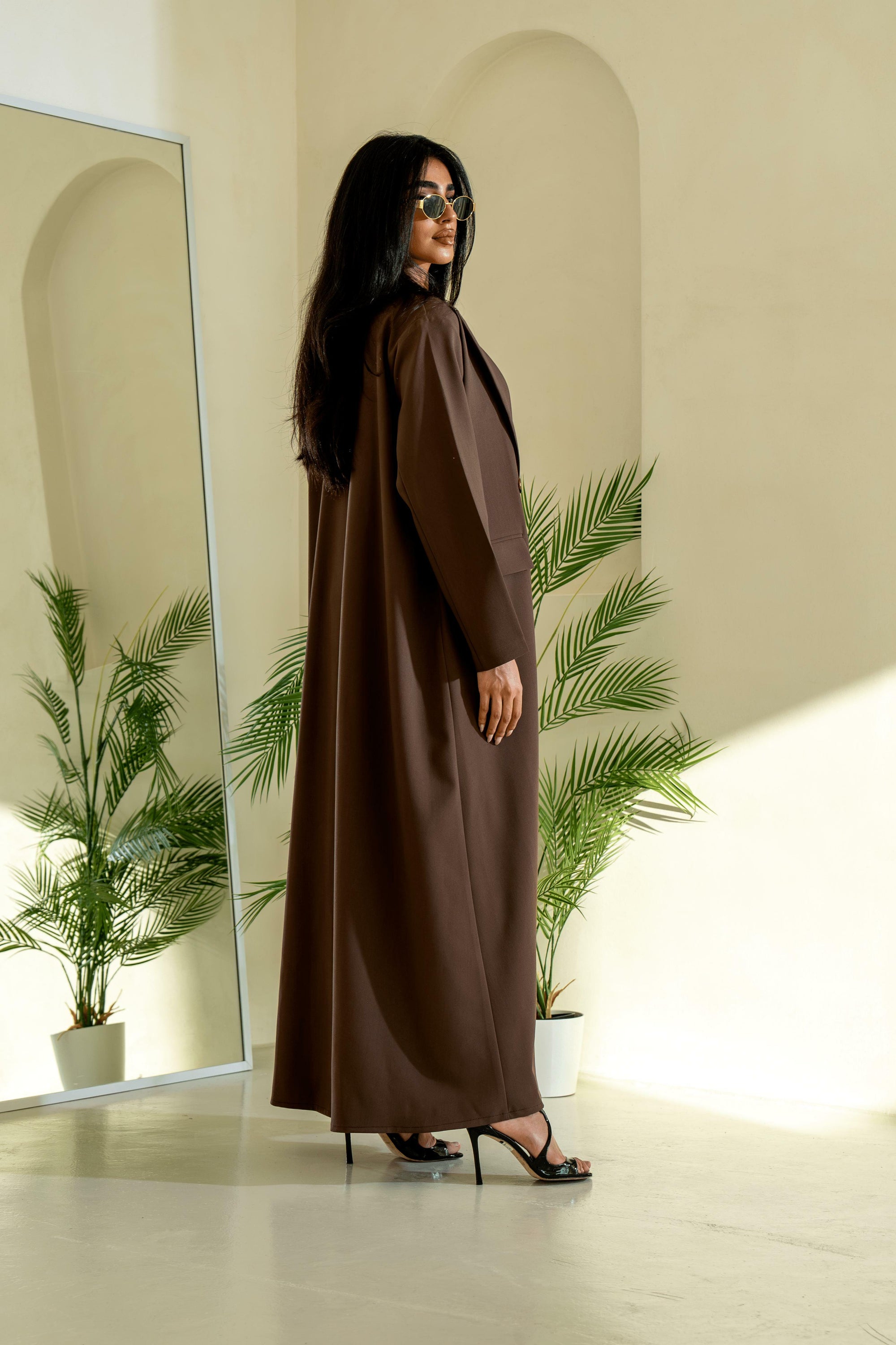 Brown crepe blazer abaya