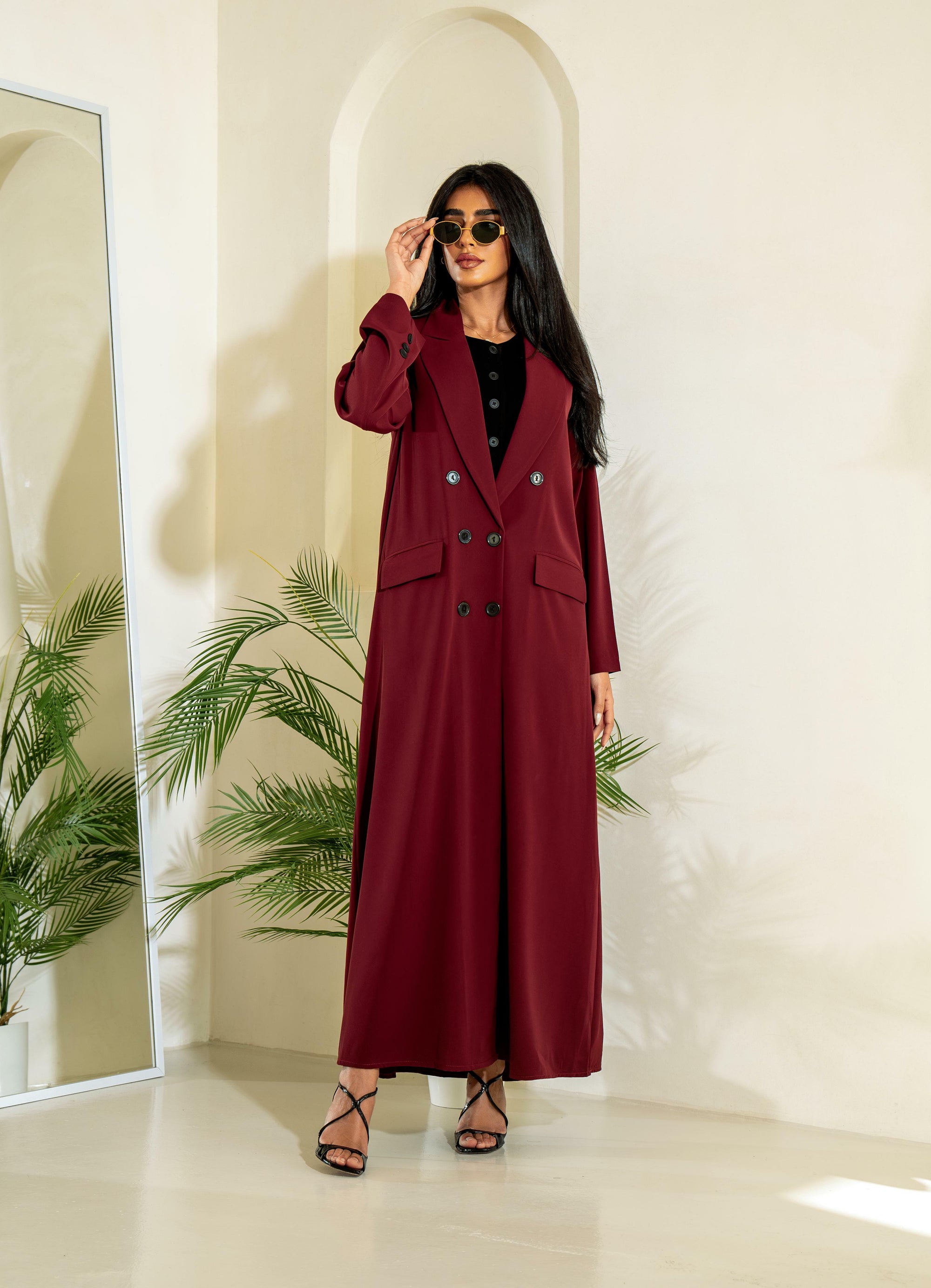 Burgundy crepe blazer abaya