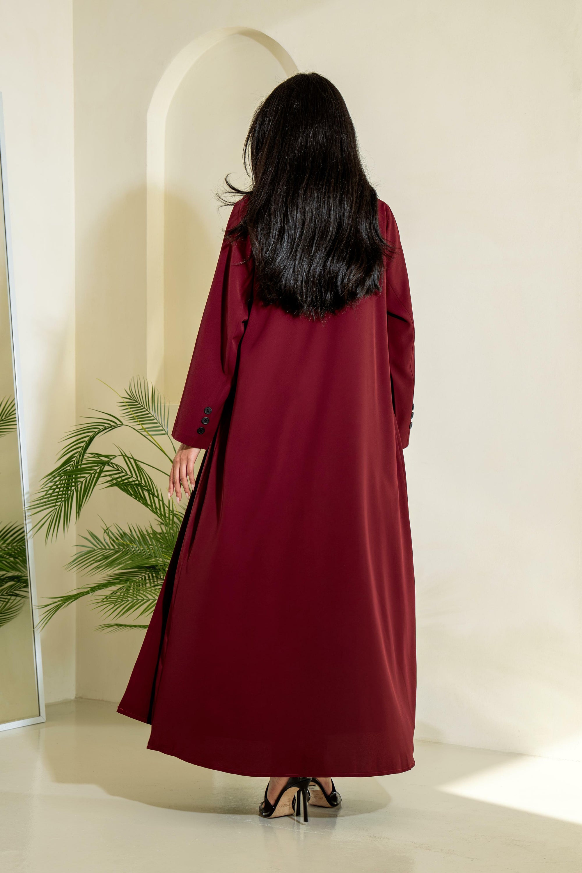 Burgundy crepe blazer abaya