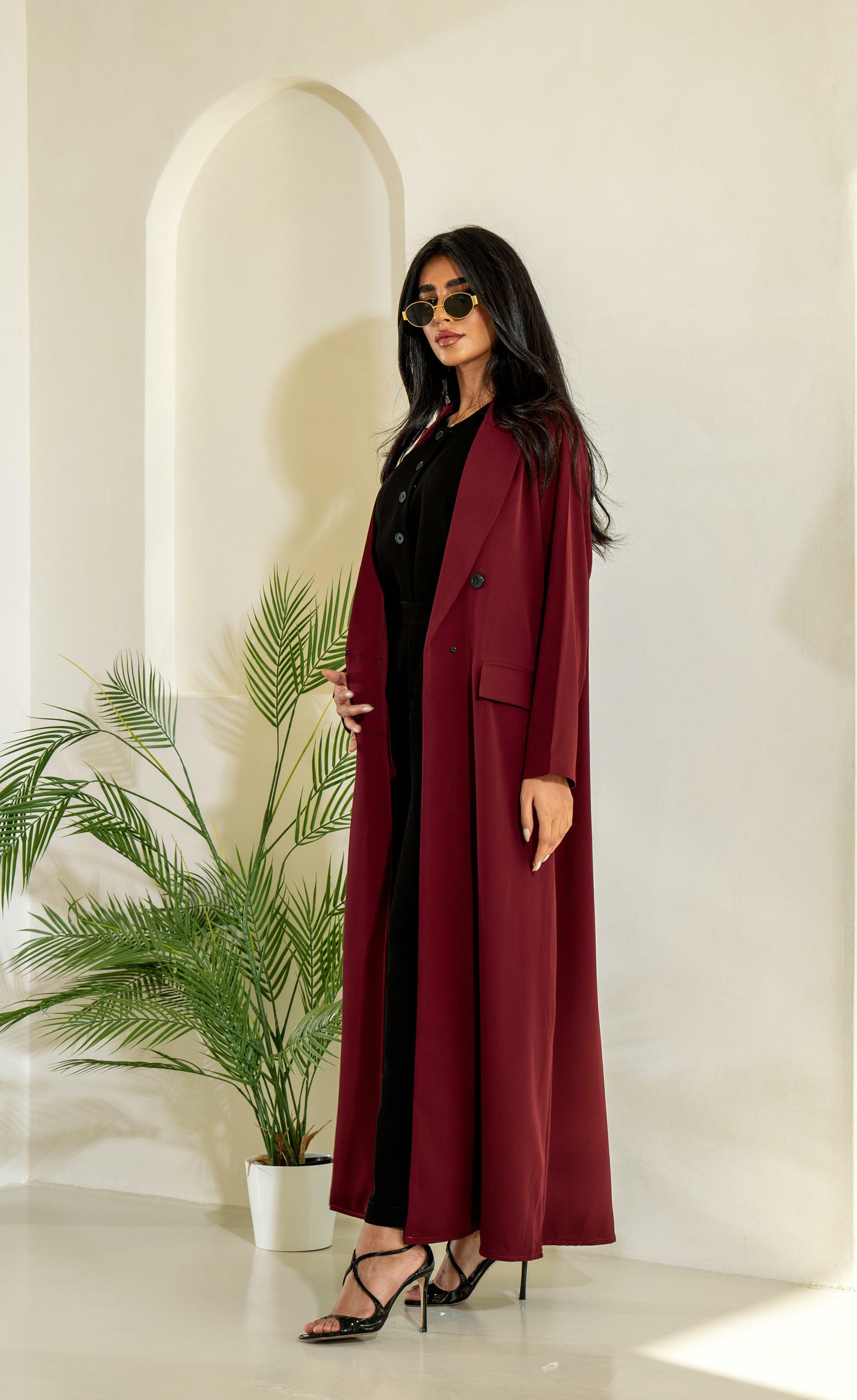 Burgundy crepe blazer abaya