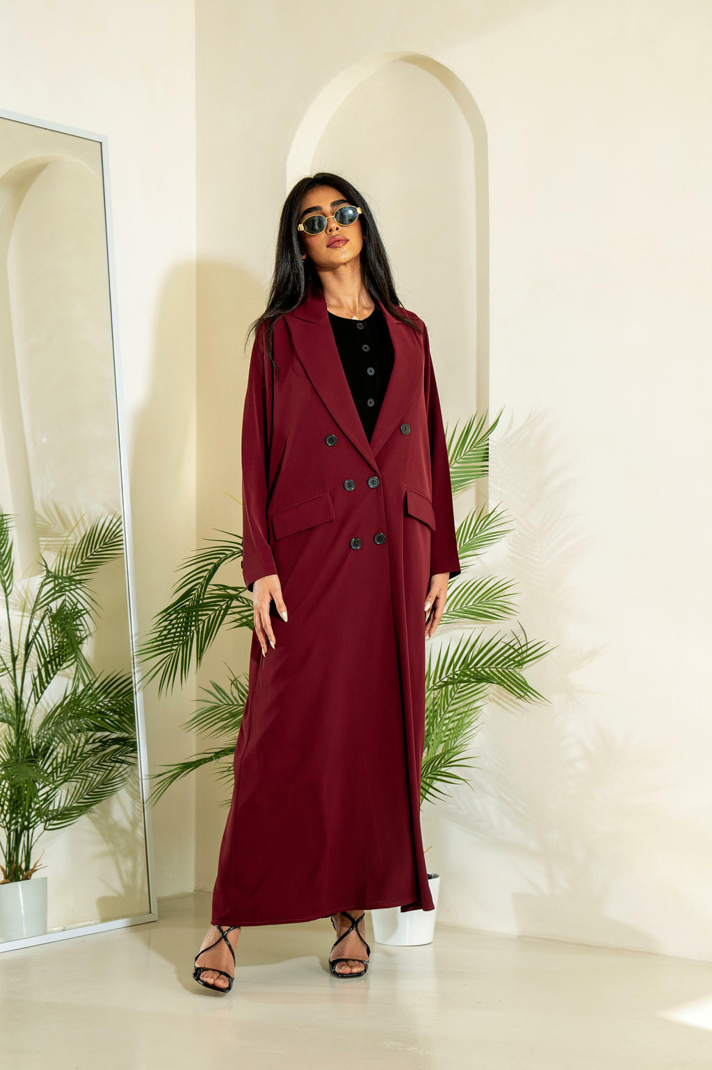 Burgundy crepe blazer abaya