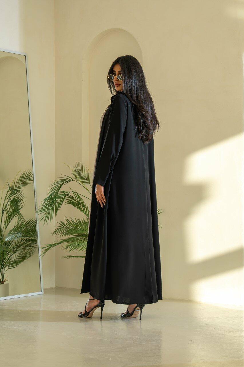 Black and beige striped blazer abaya