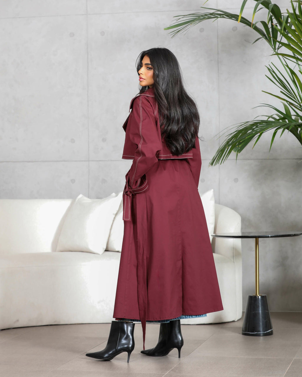 Burgundy trench coat blazer abaya