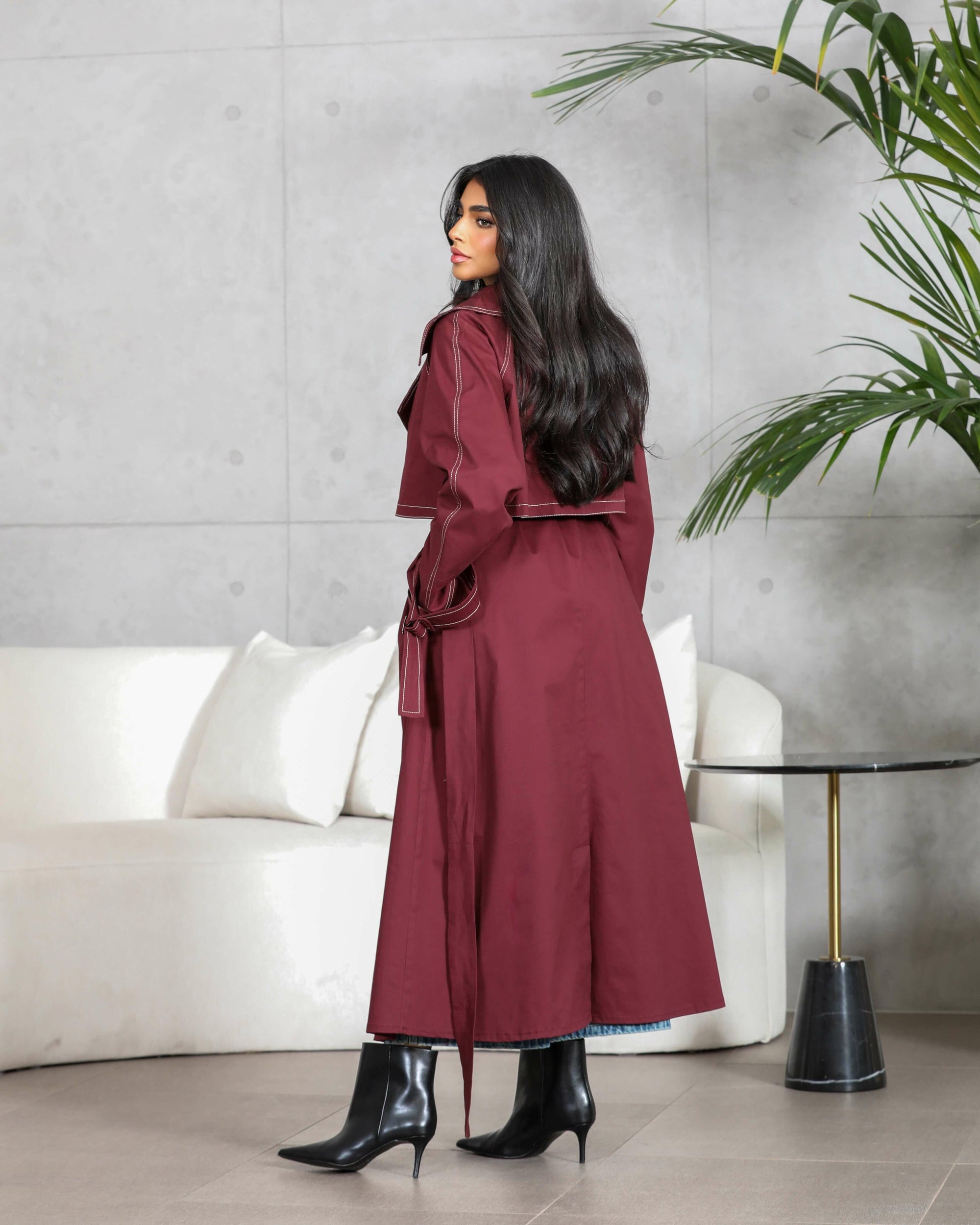 Burgundy trench coat blazer abaya