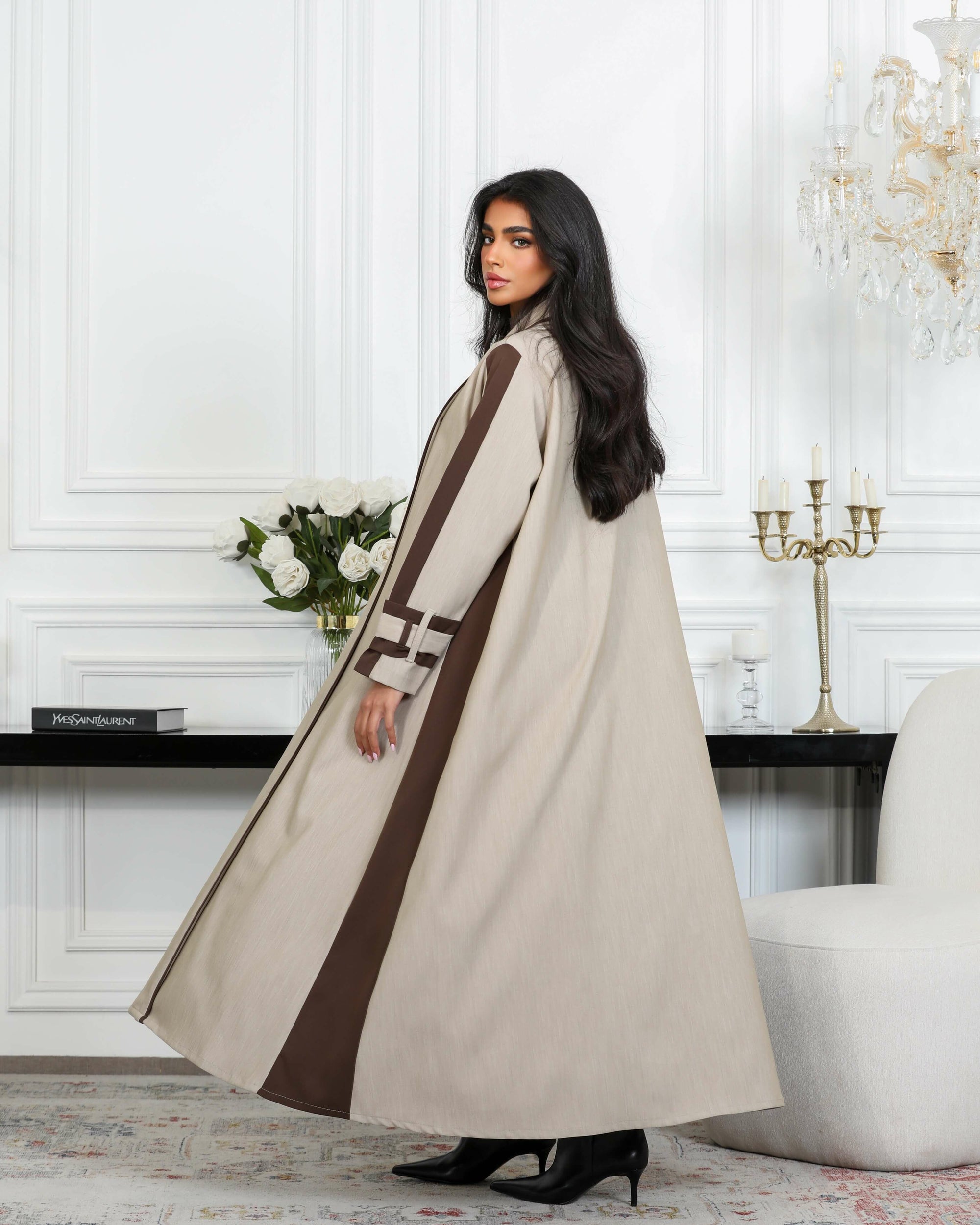 Beige abaya with brown inlays