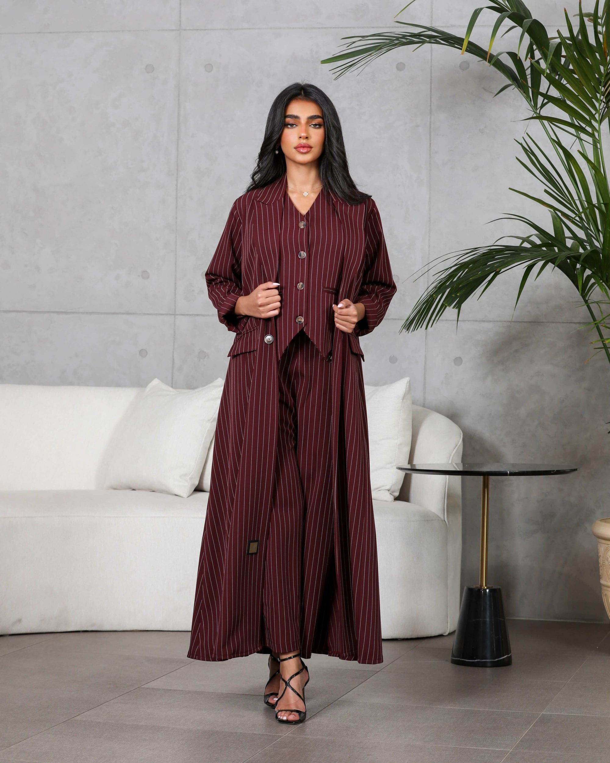 Burgundy blazer crepe abaya