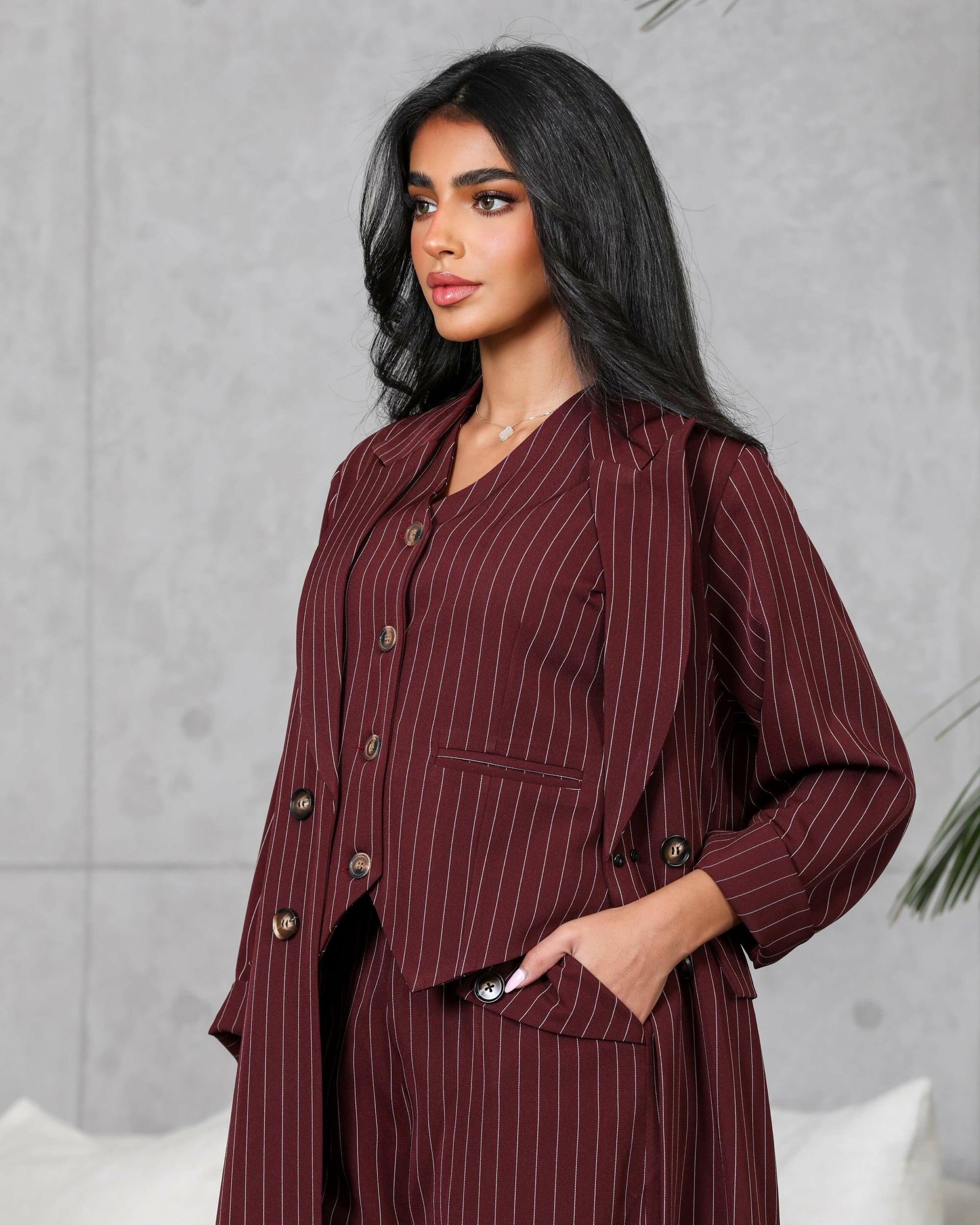Burgundy blazer crepe abaya