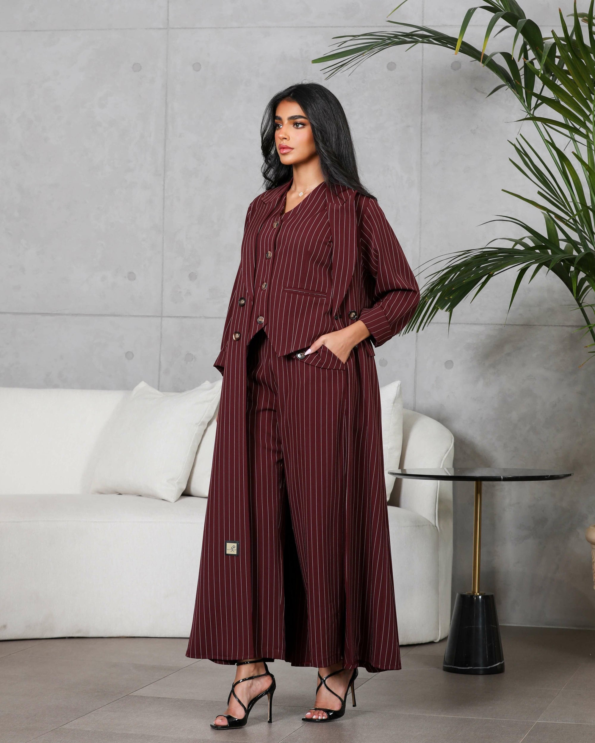 Burgundy blazer crepe abaya