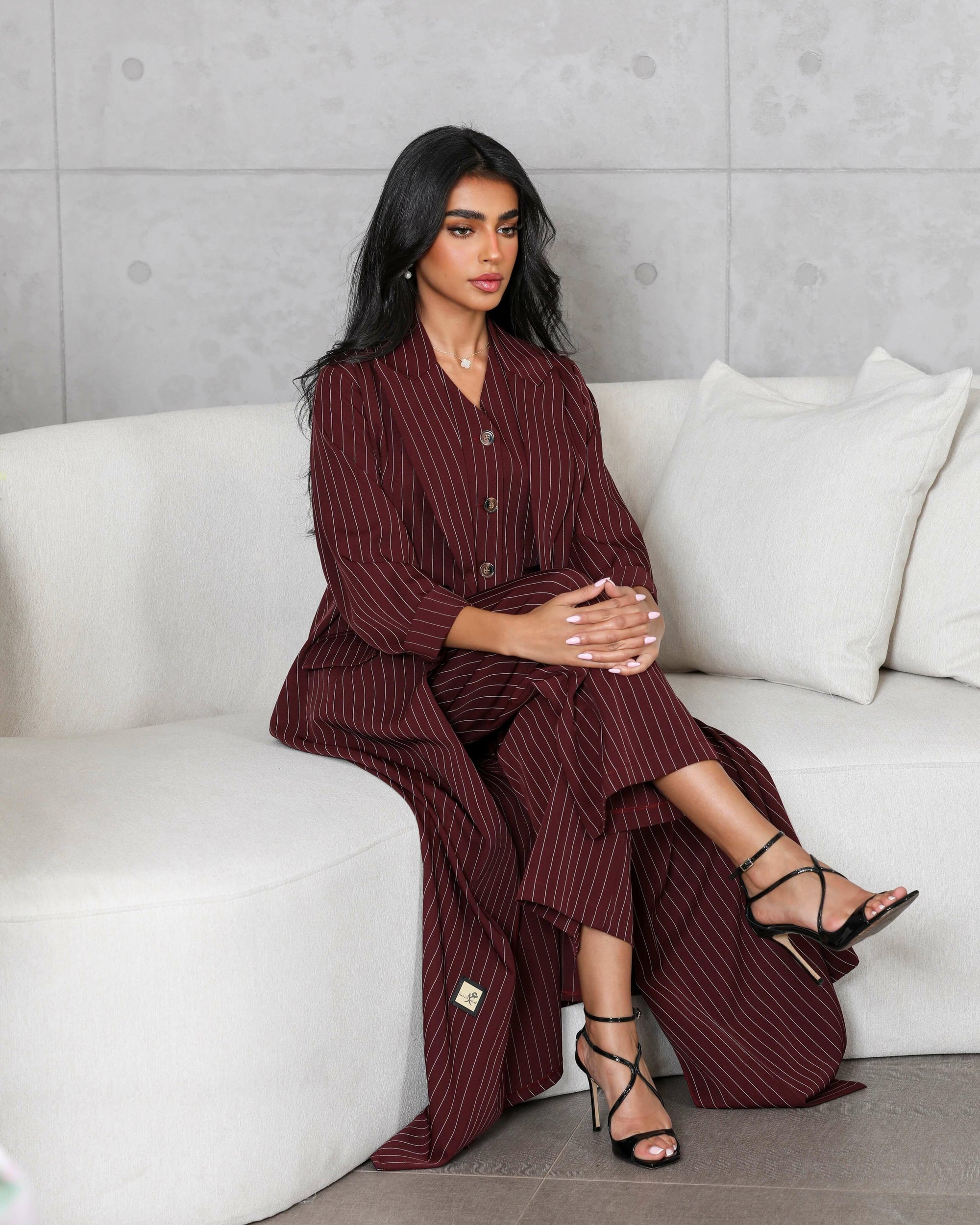Burgundy blazer crepe abaya
