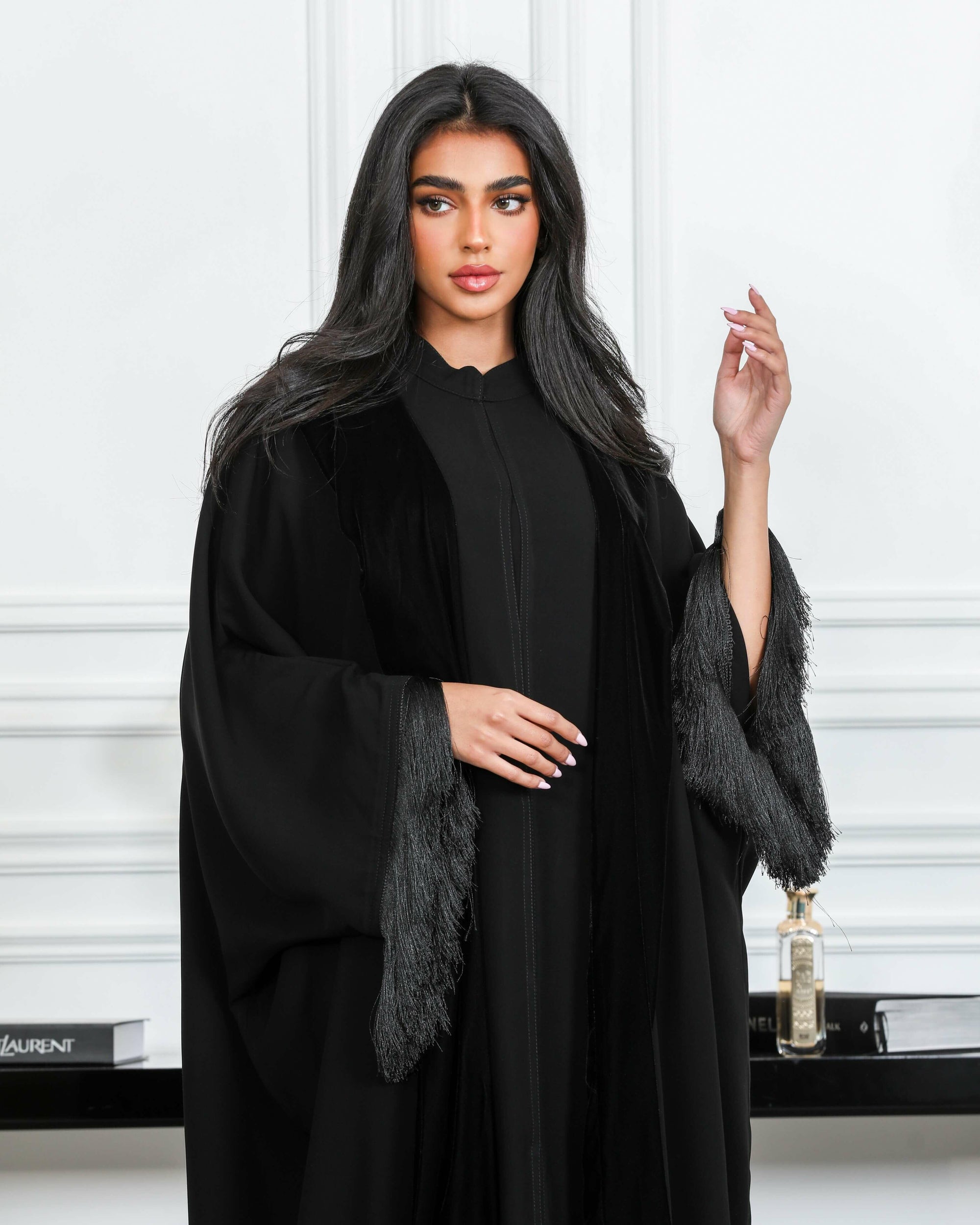 Black internet with velvet abaya -free size