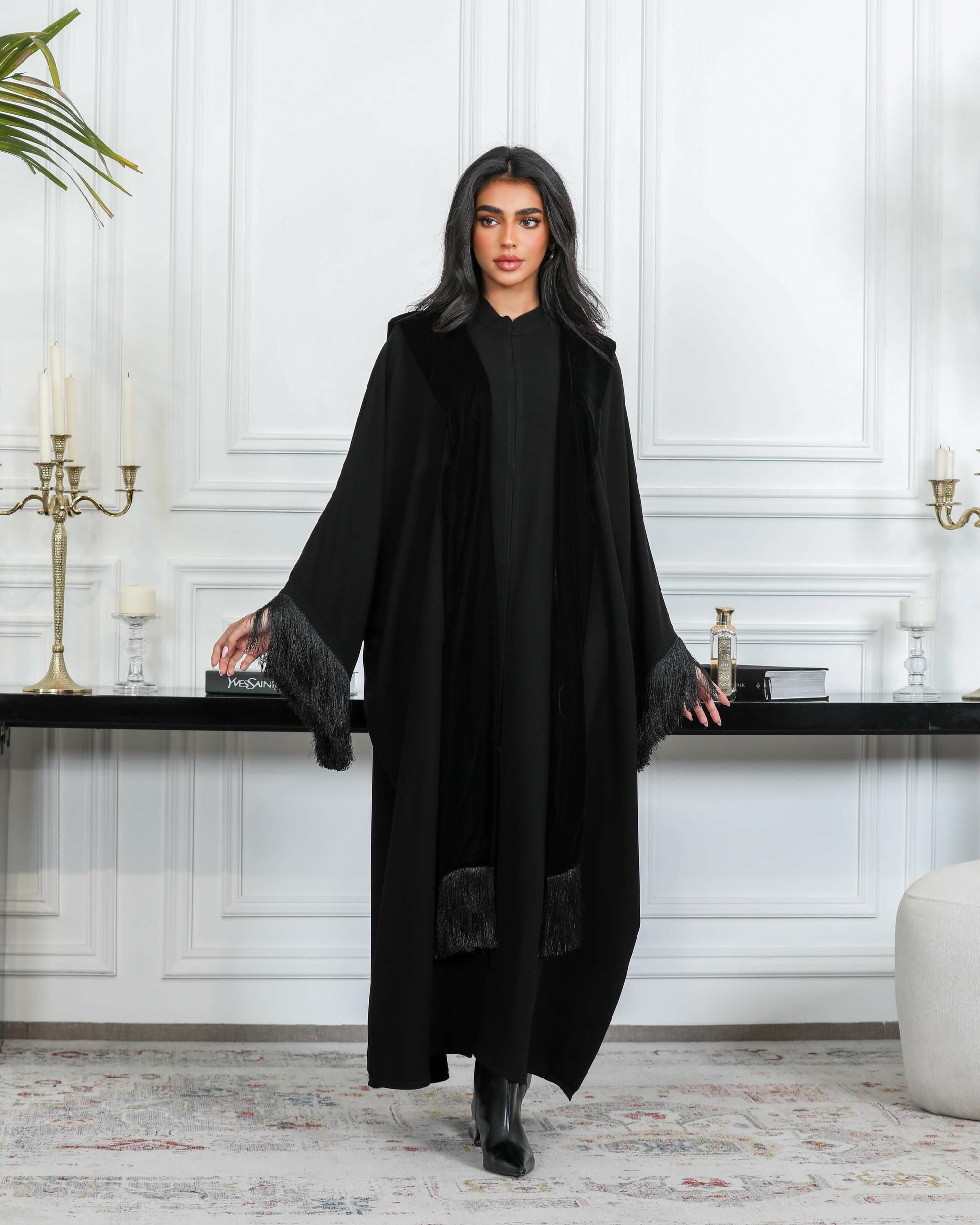 Black internet with velvet abaya -free size