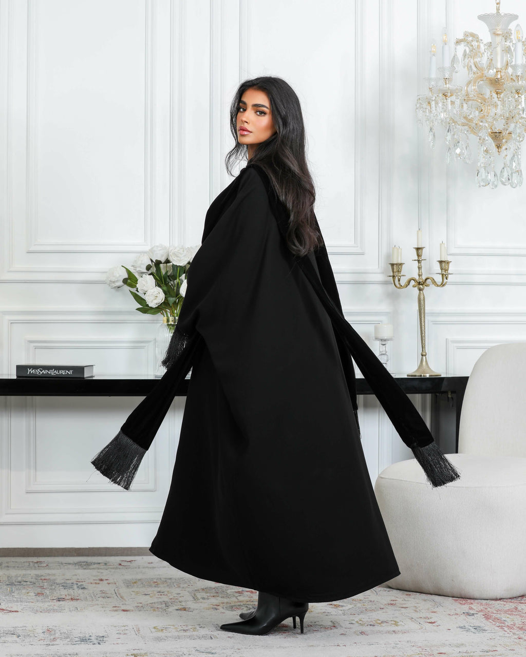 Black internet with velvet abaya -free size