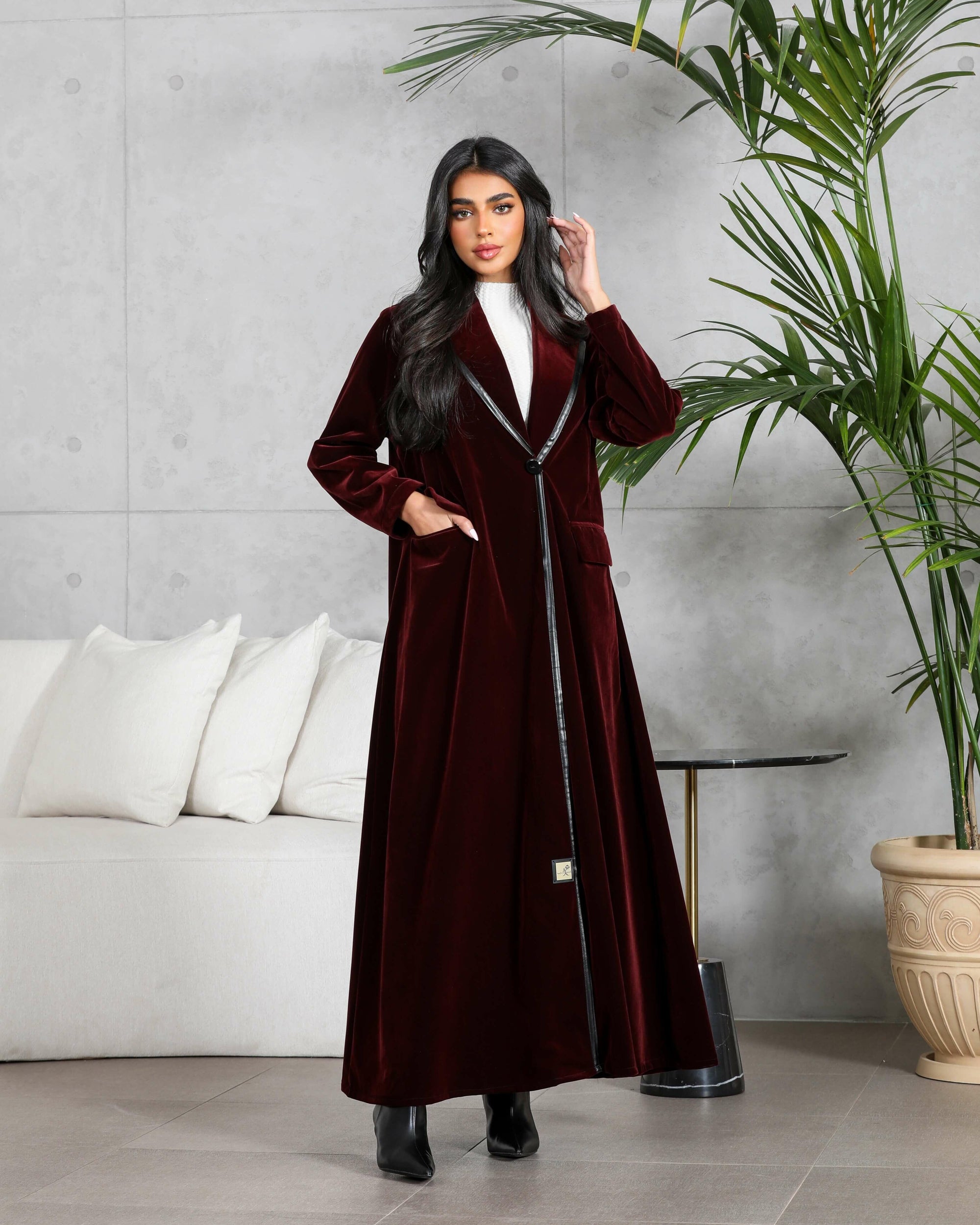 Burgundy blazer velvet abaya
