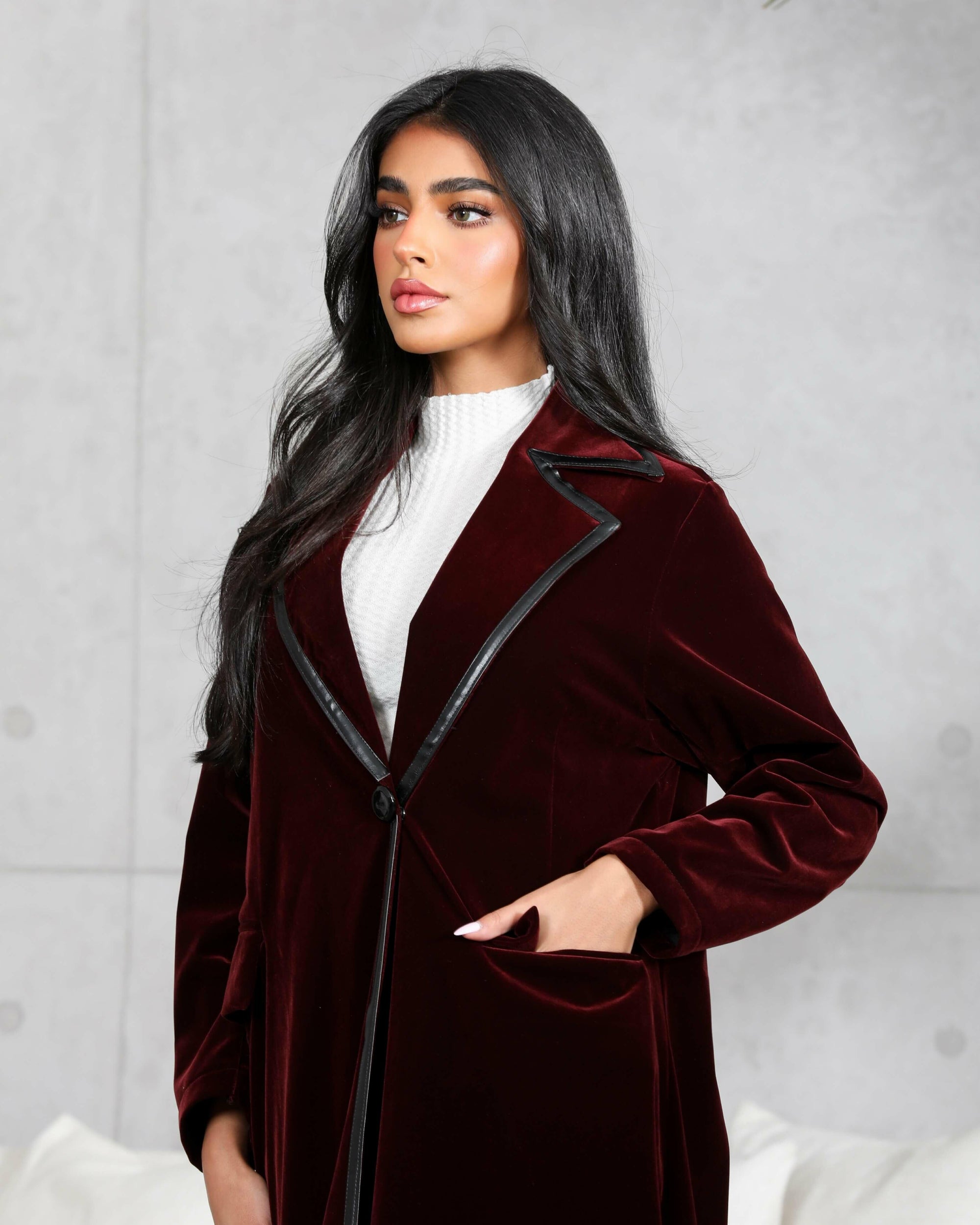 Burgundy blazer velvet abaya