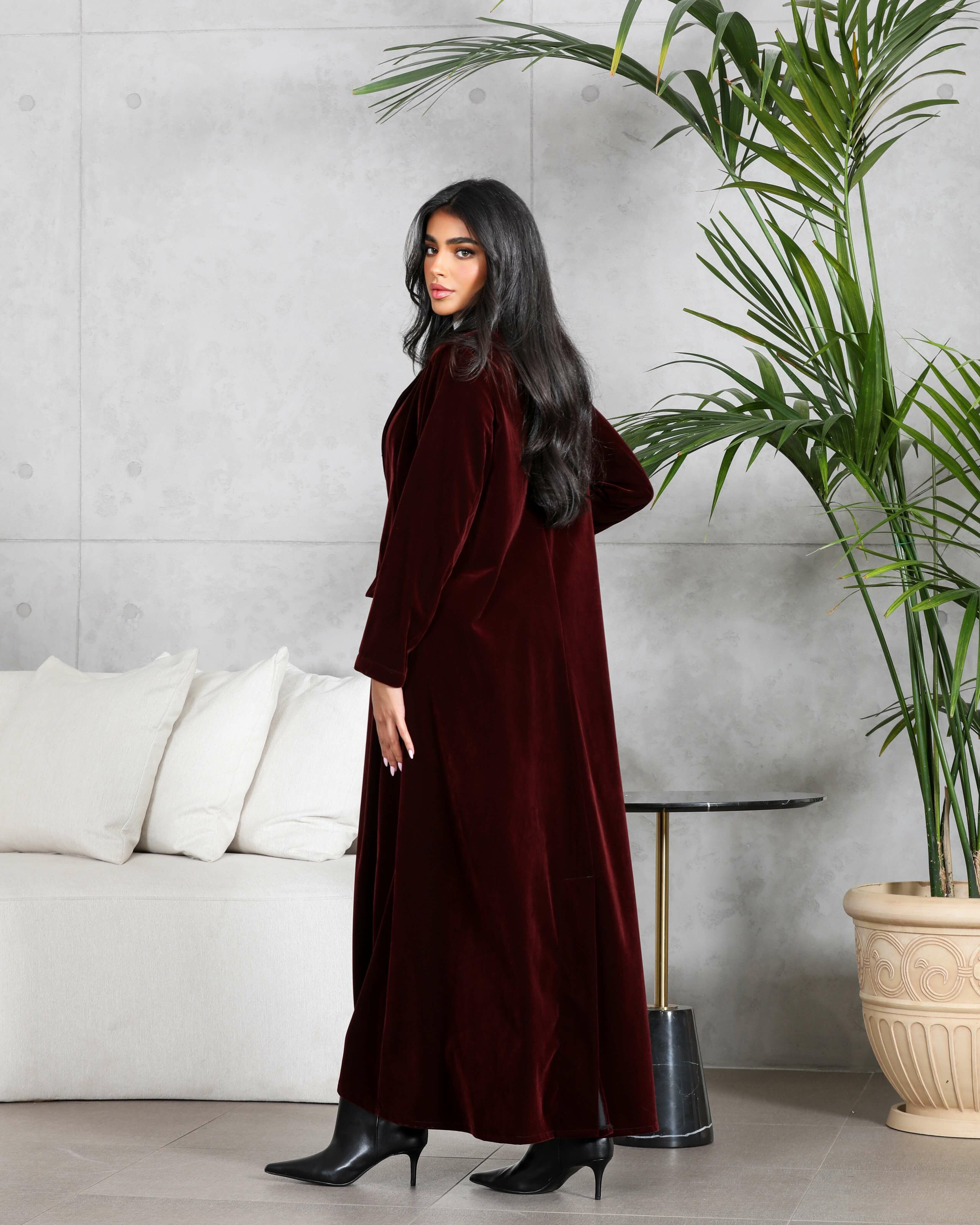 Burgundy blazer velvet abaya