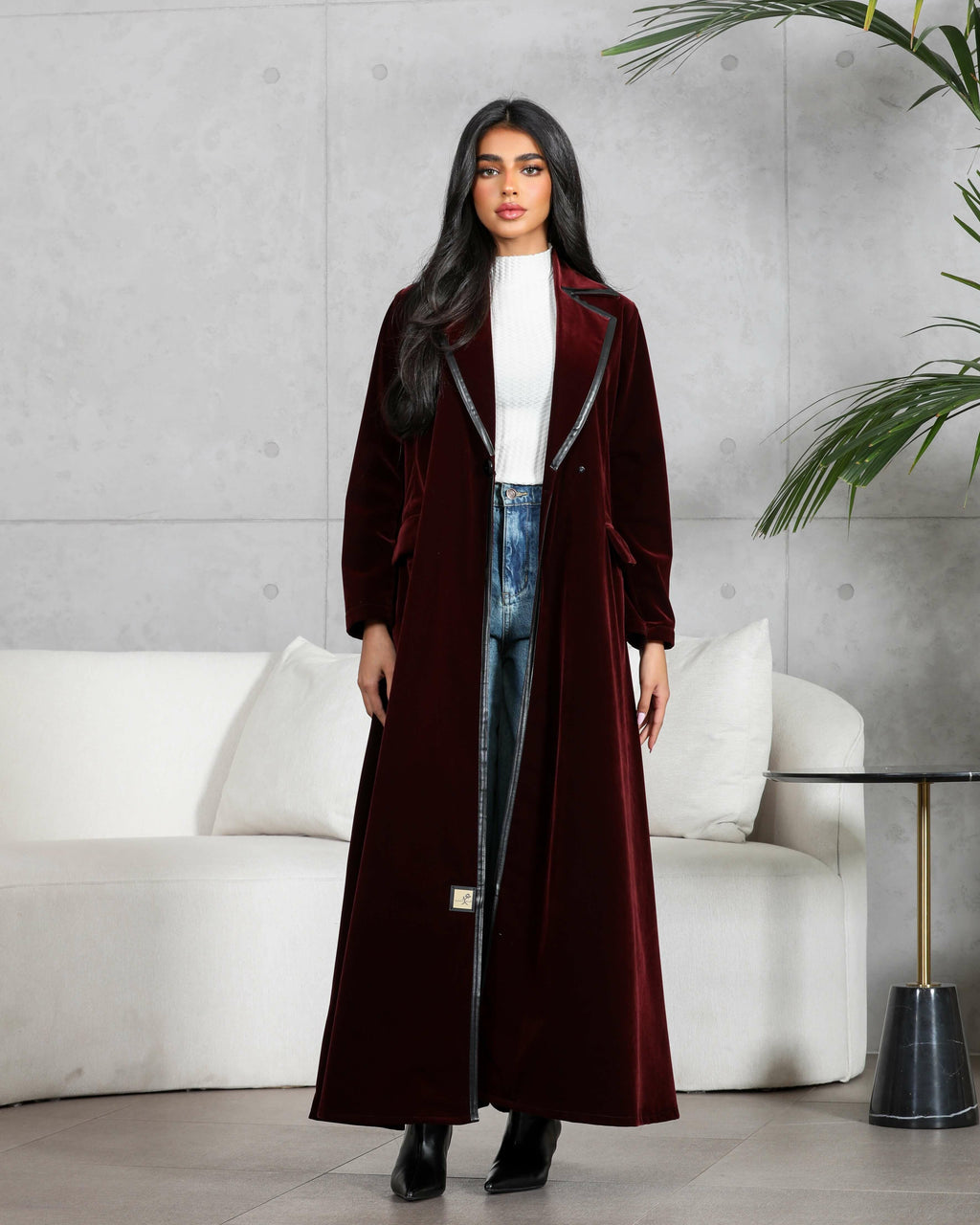 Burgundy blazer velvet abaya