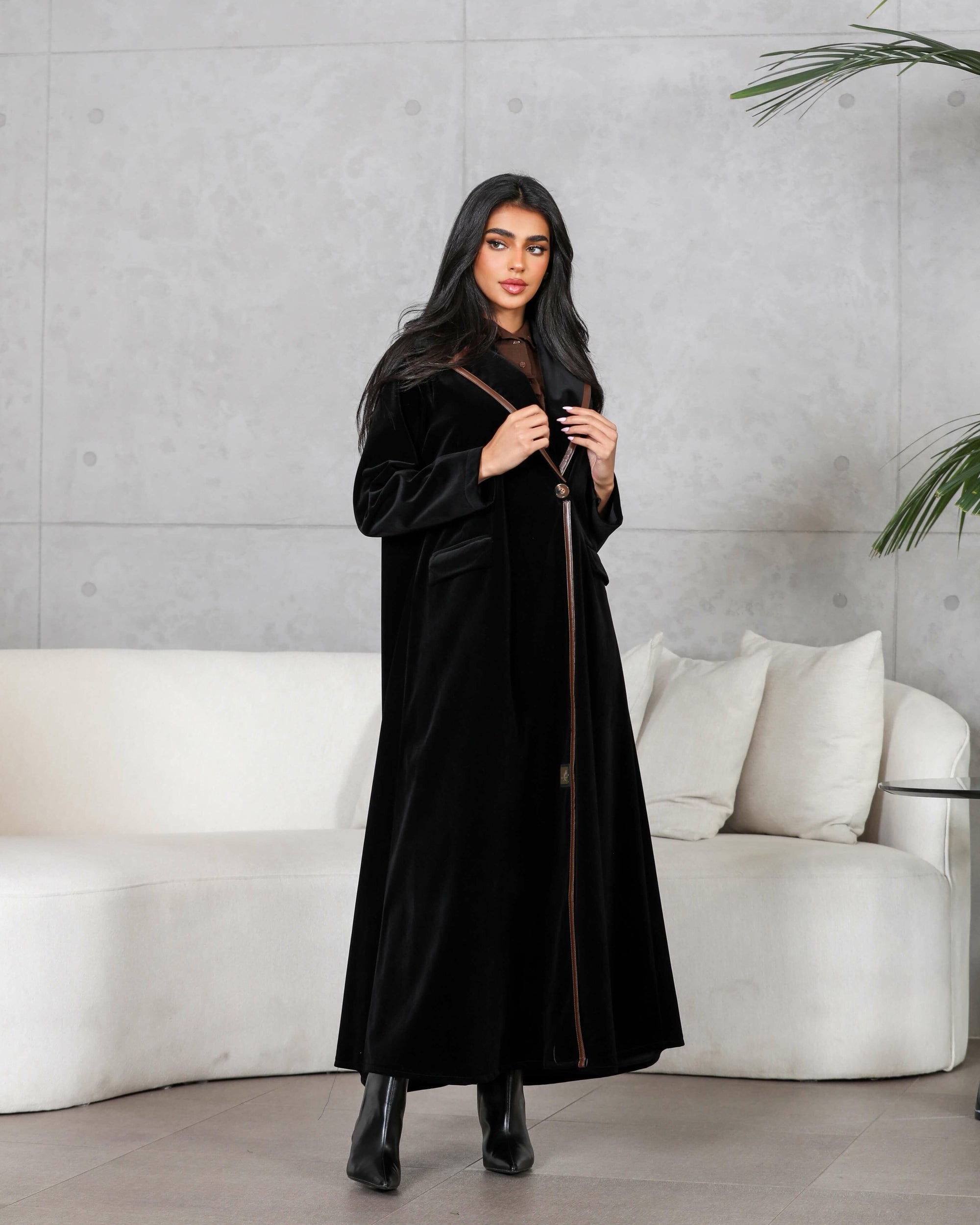 Black blazer velvet abaya