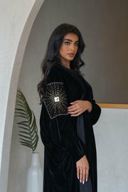Black velvet abaya with hand embroidery-free size