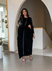 Black velvet abaya with hand embroidery-free size