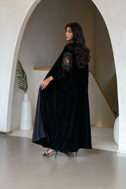 Black velvet abaya with hand embroidery-free size