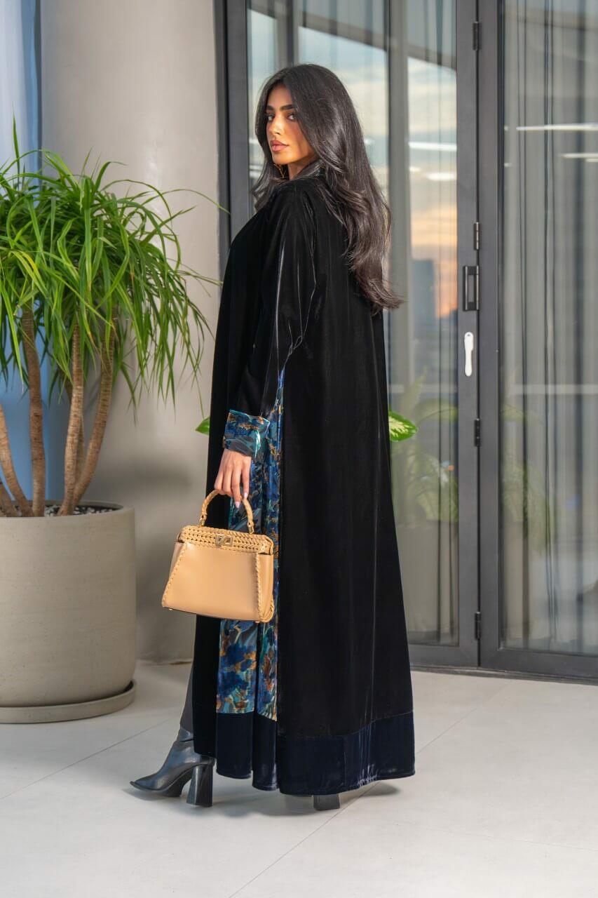Black , green and navy velvet abaya with embroidery