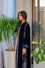 Navy velvet abaya lined with beige