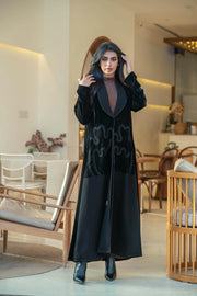 Black crepe and velvet abaya