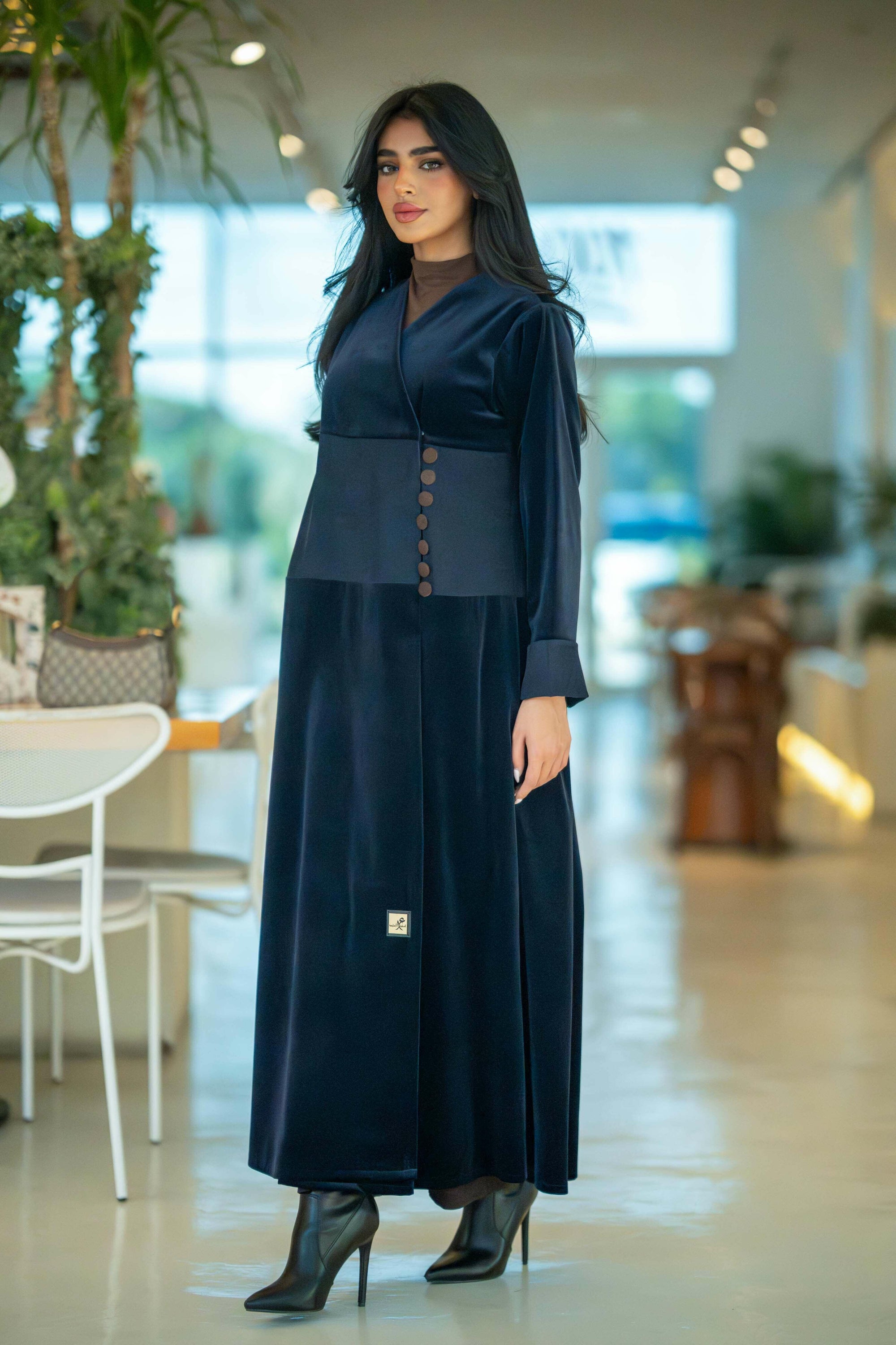Navy crepe and velvet abaya