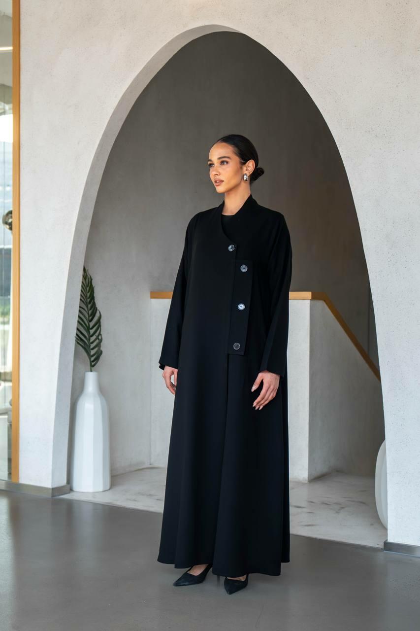 Practical black crepe abaya for work